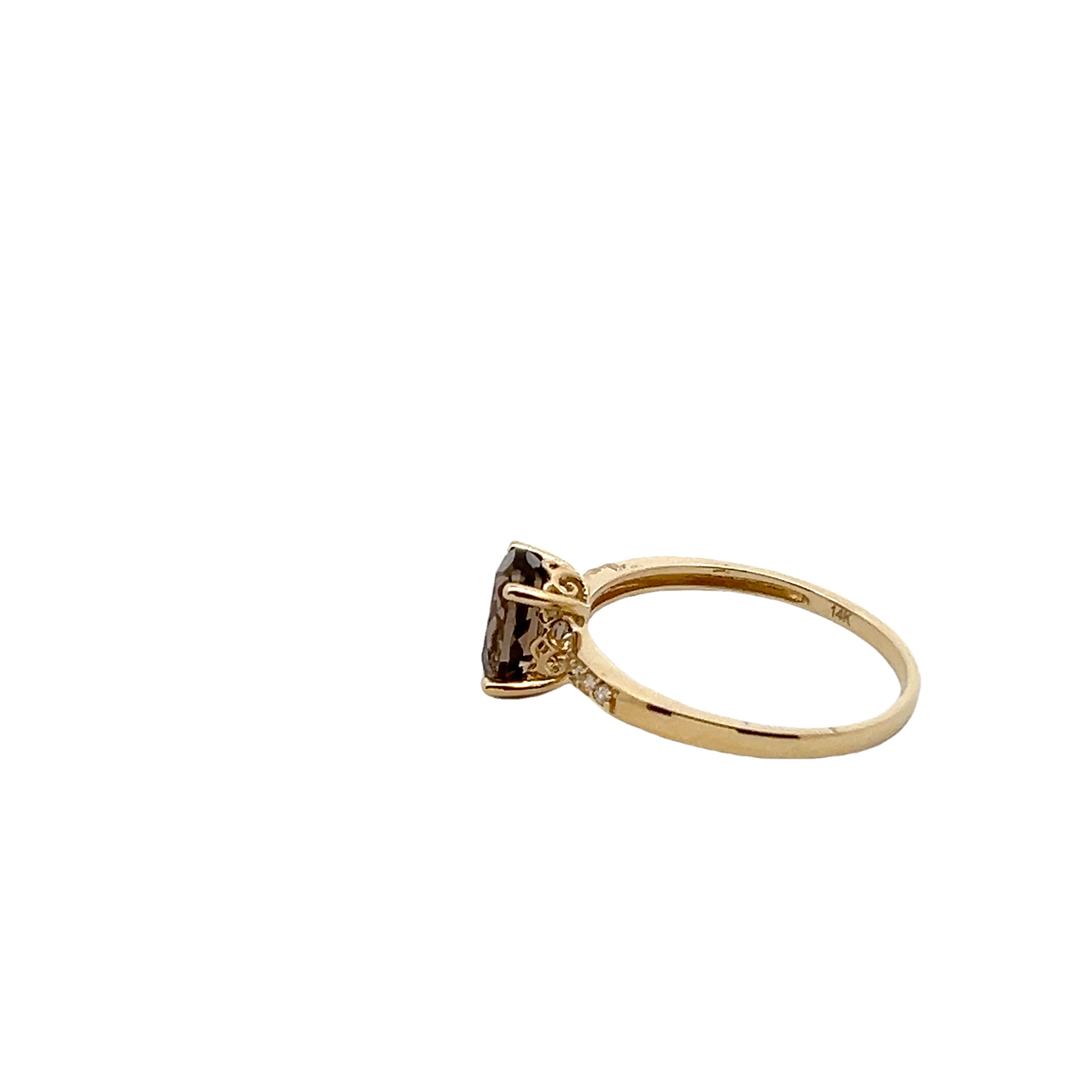 14k Yellow Gold Diamond And Smoky Quartz Ring