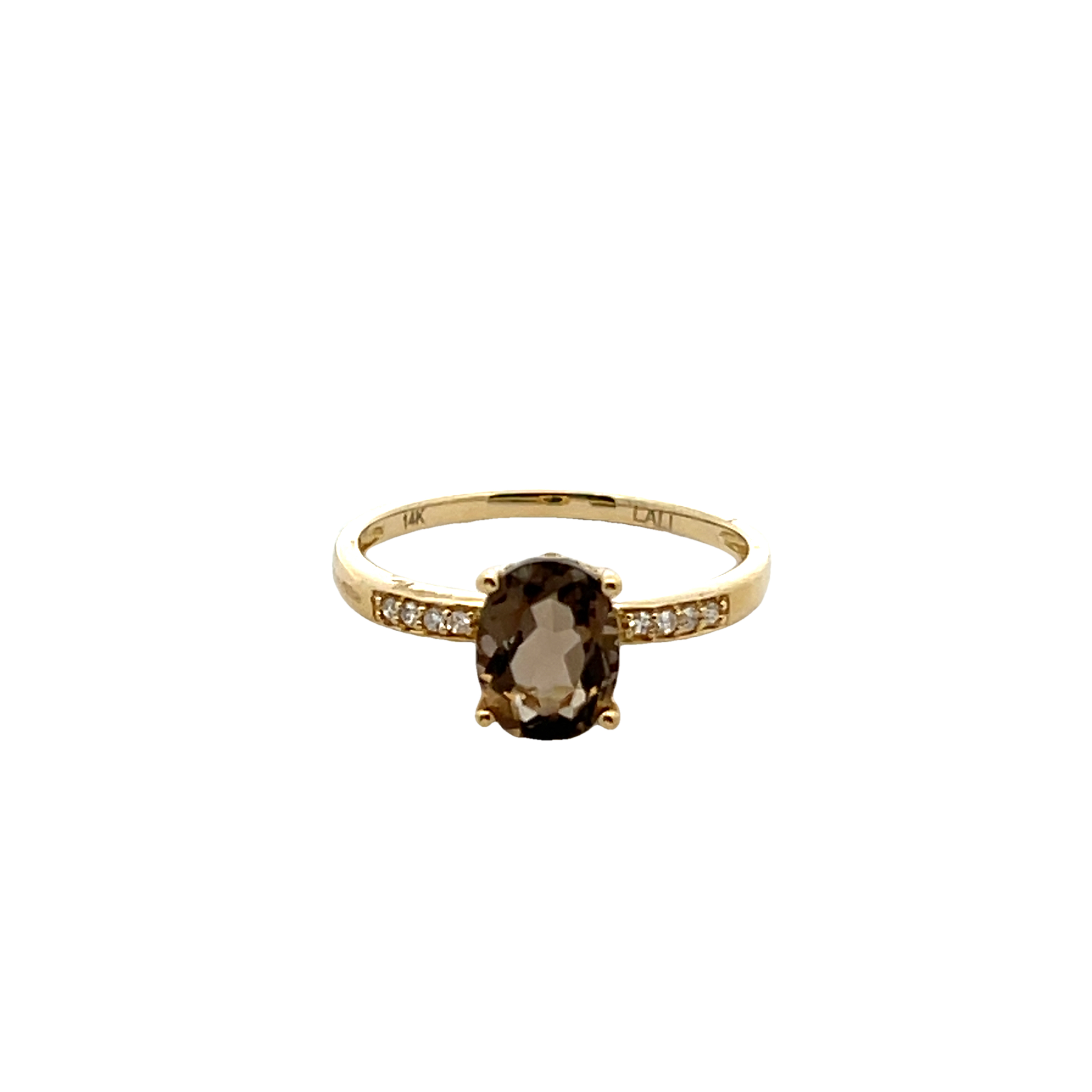 14k Yellow Gold Diamond And Smoky Quartz Ring