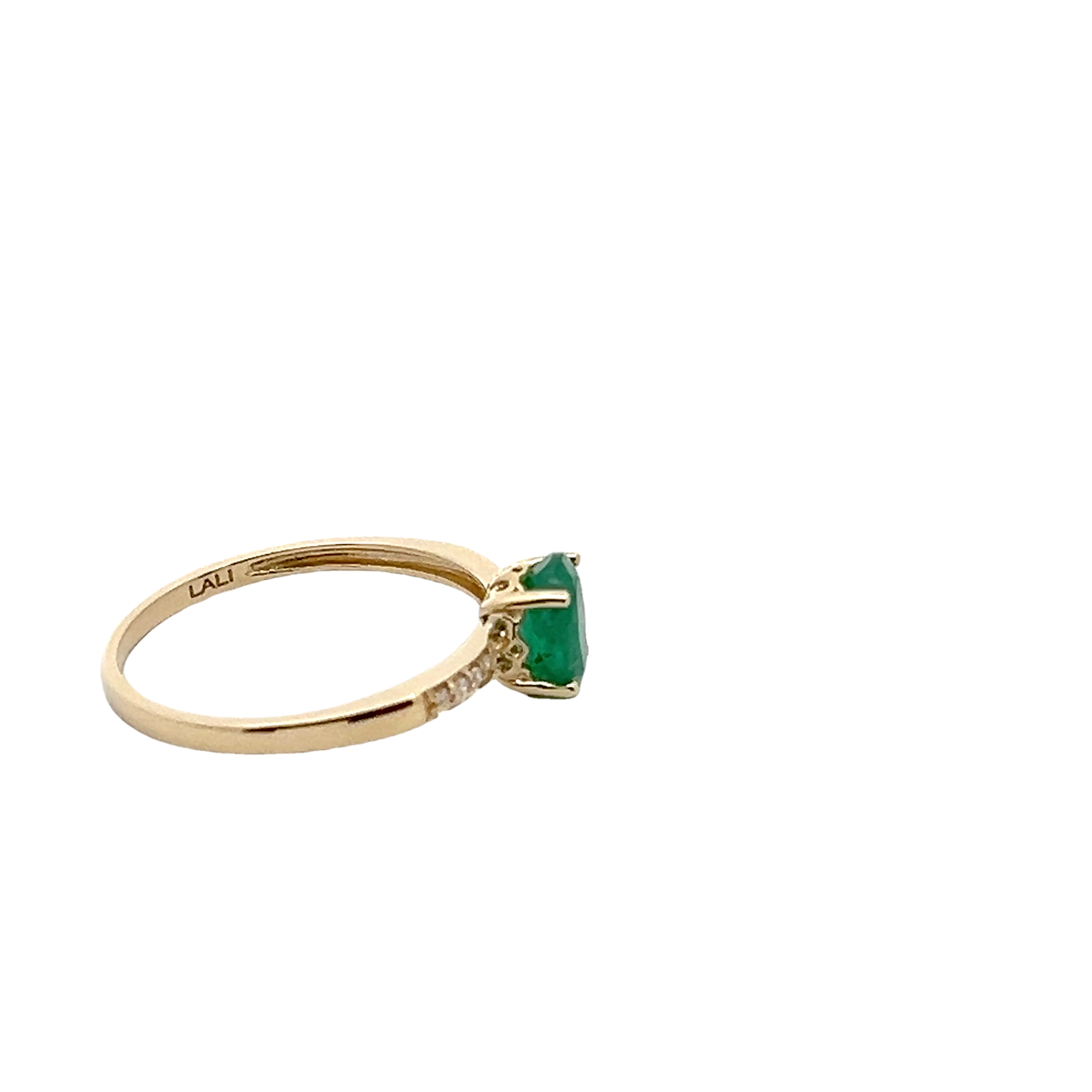 14k Yellow Gold Diamond And Emerald Ring