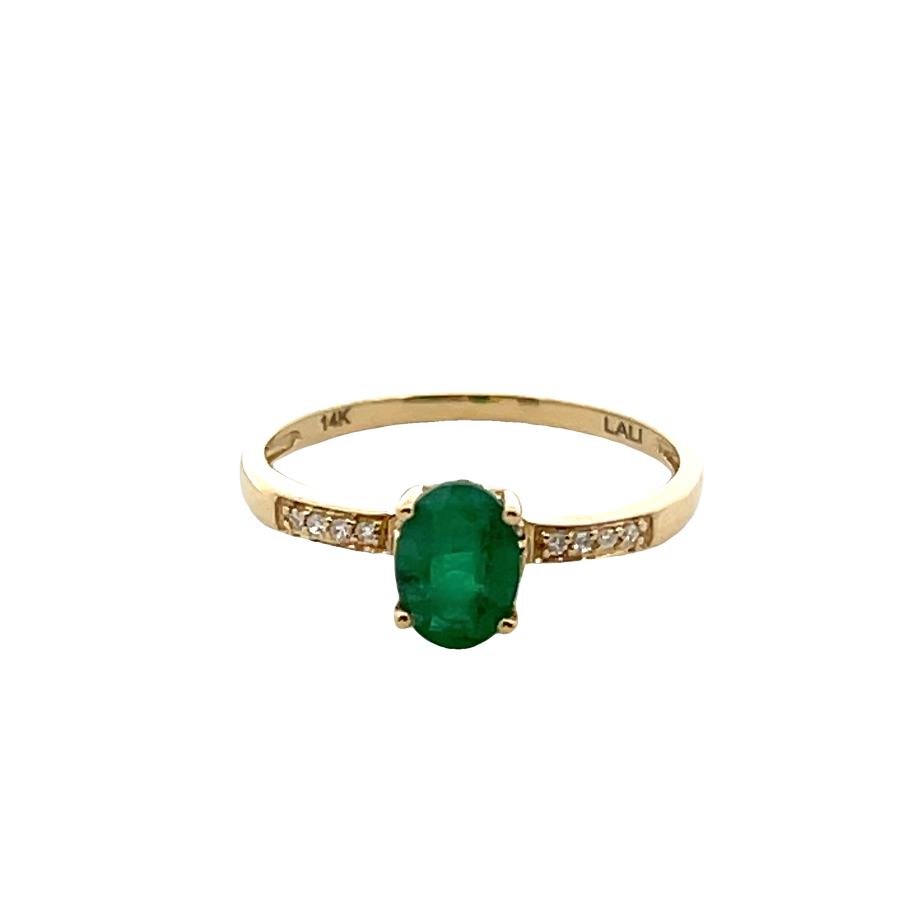 14k Yellow Gold Diamond And Emerald Ring