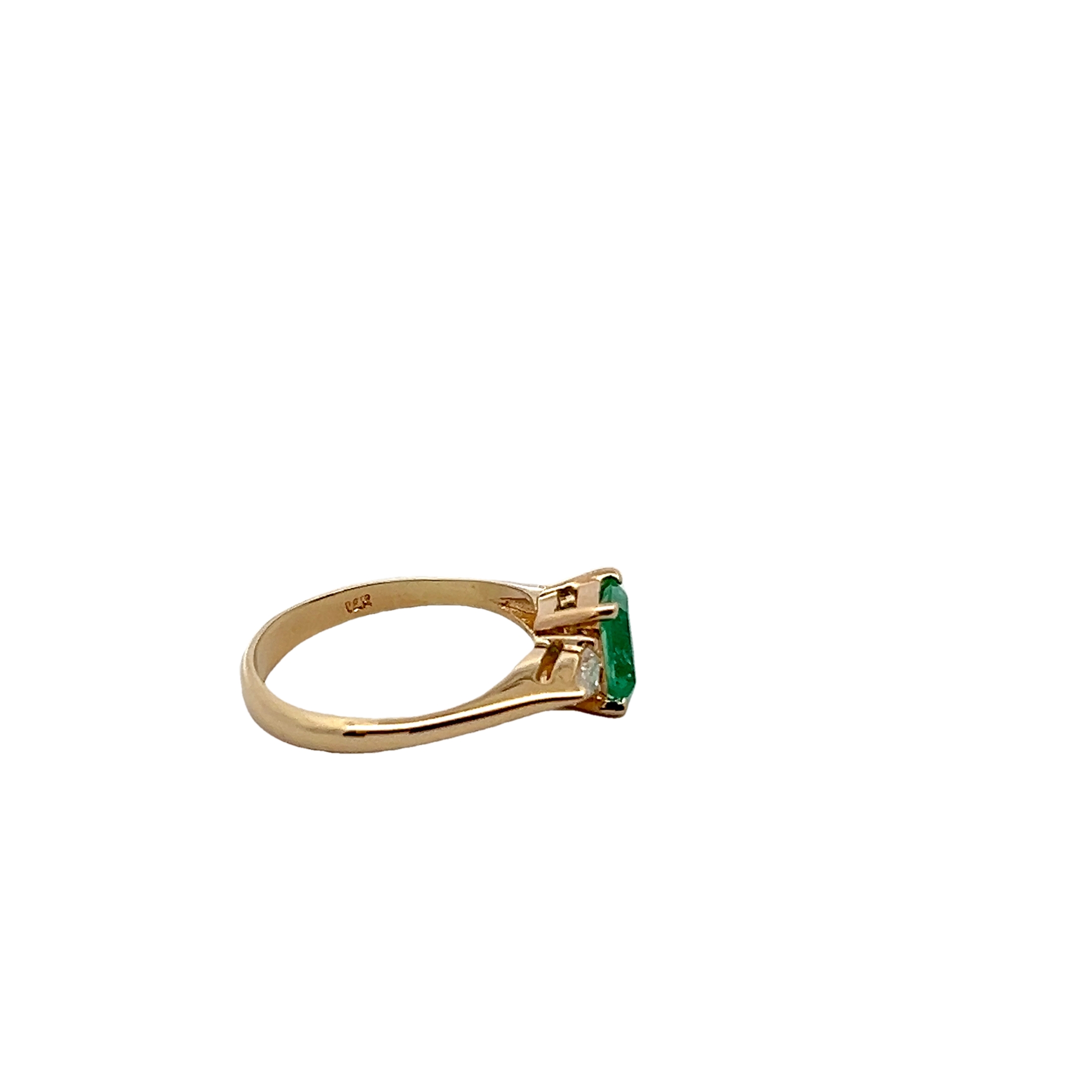 14k Yellow Gold Emerald And Diamond Ring