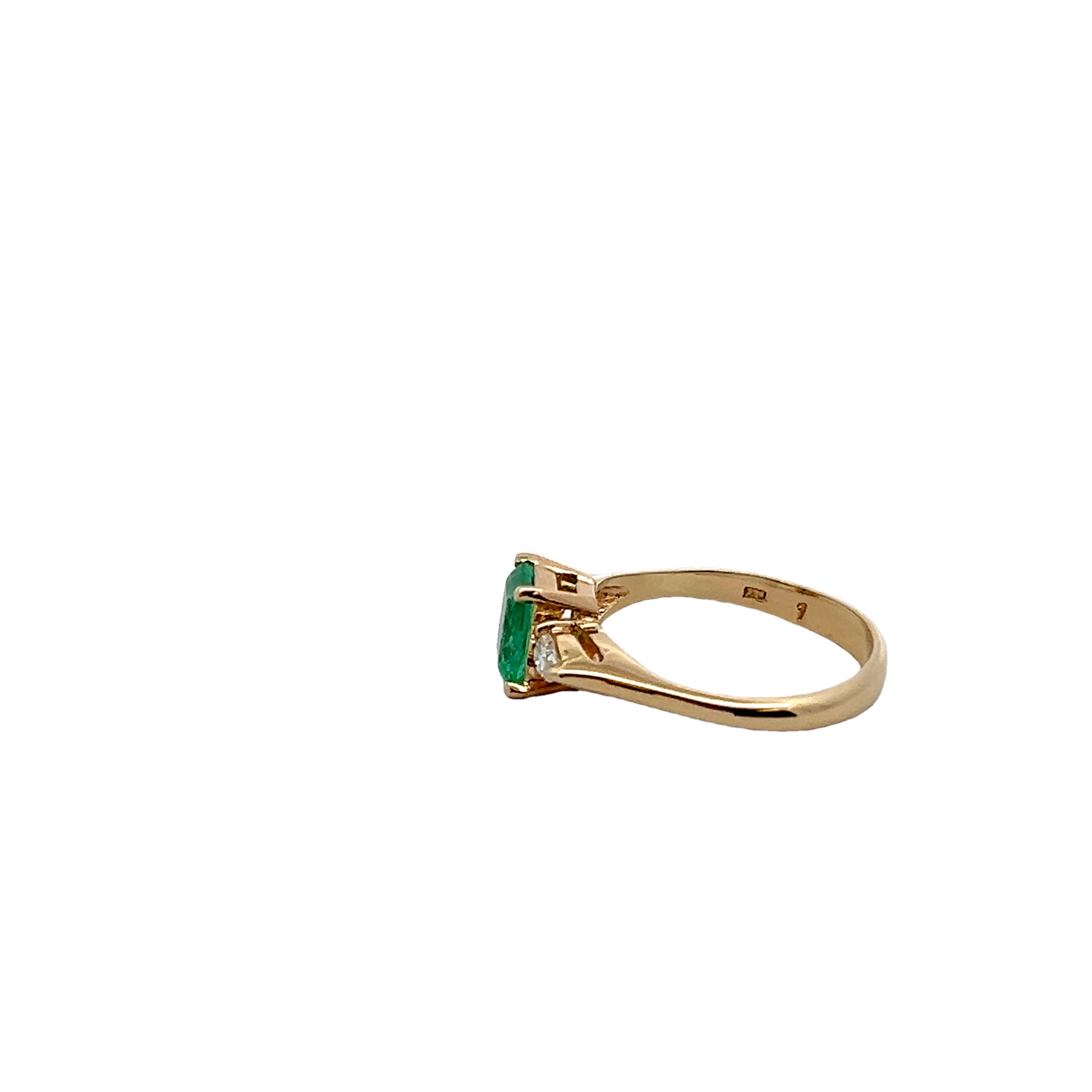 14k Yellow Gold Emerald And Diamond Ring