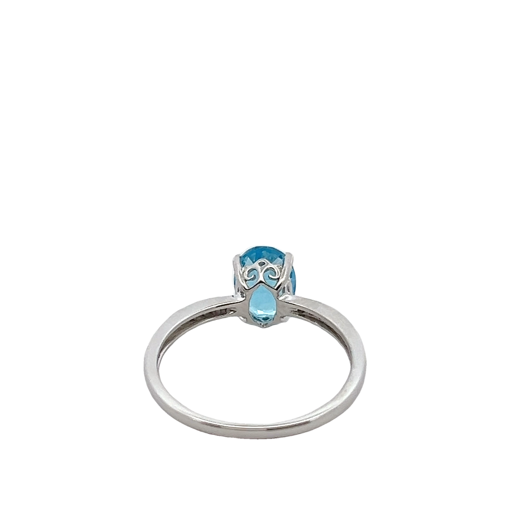 14k White Gold Diamond And Blue Topaz Ring