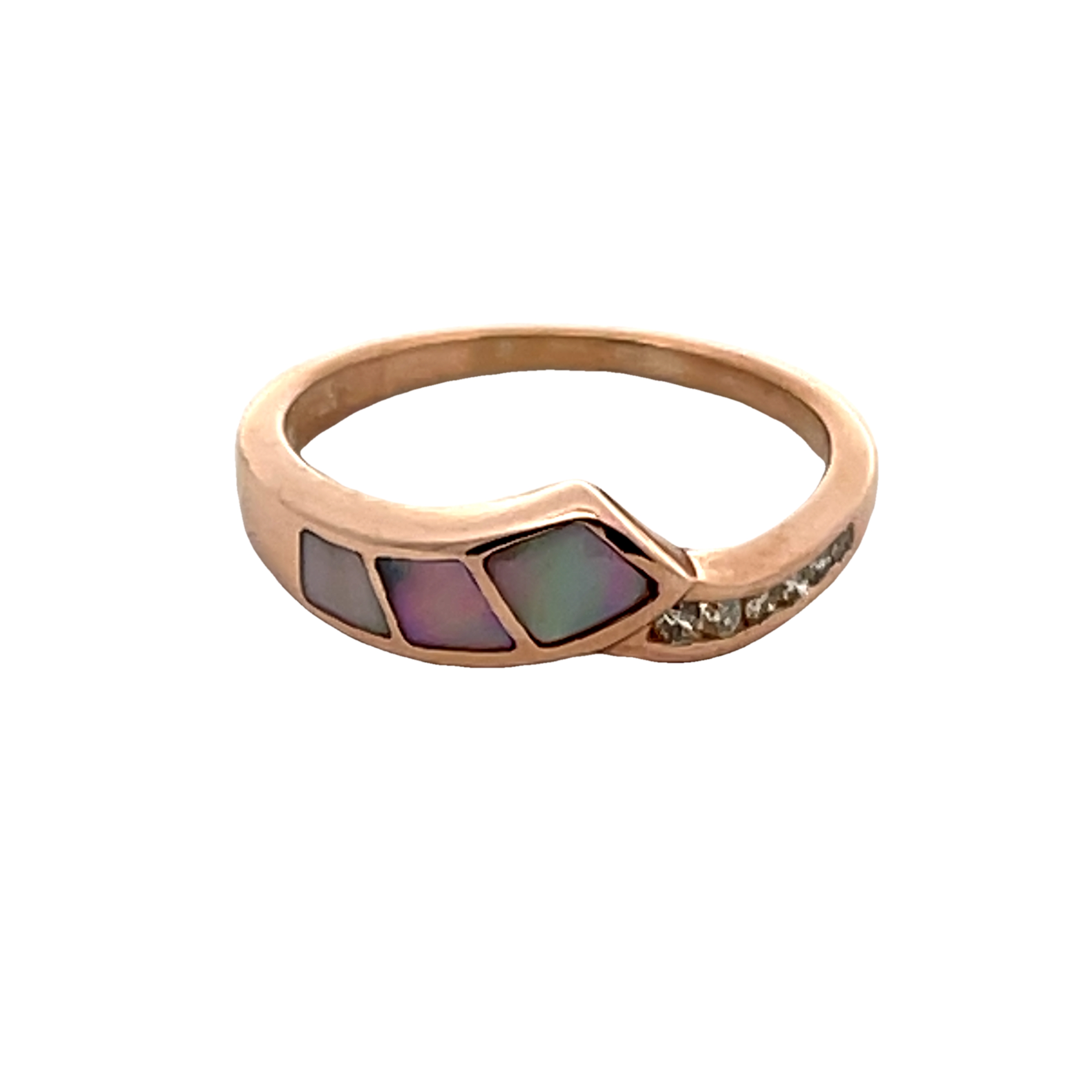 14k Rose Gold Mother Of Pearl And Diamond Ring