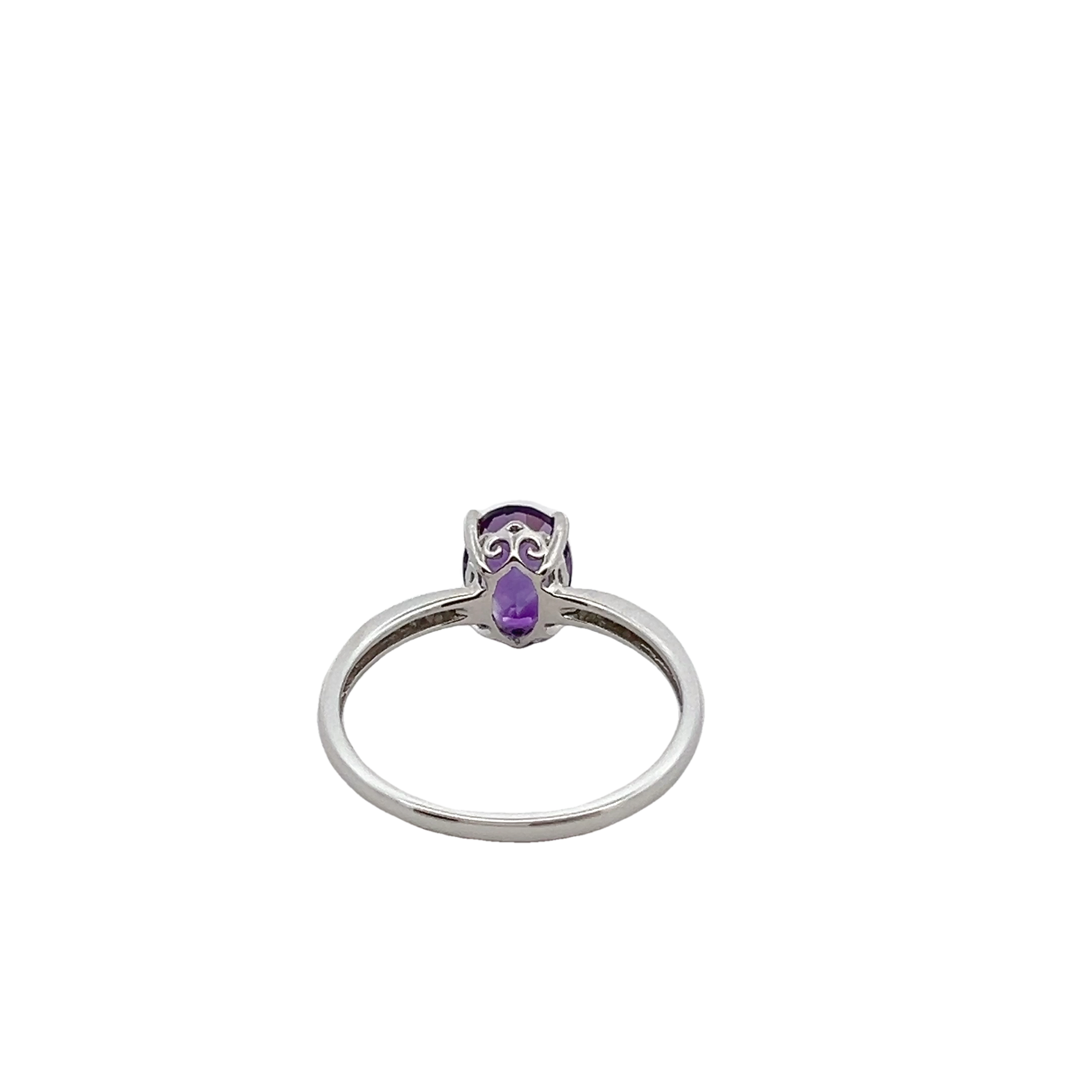 14k White Gold Diamond Amethyst Ring