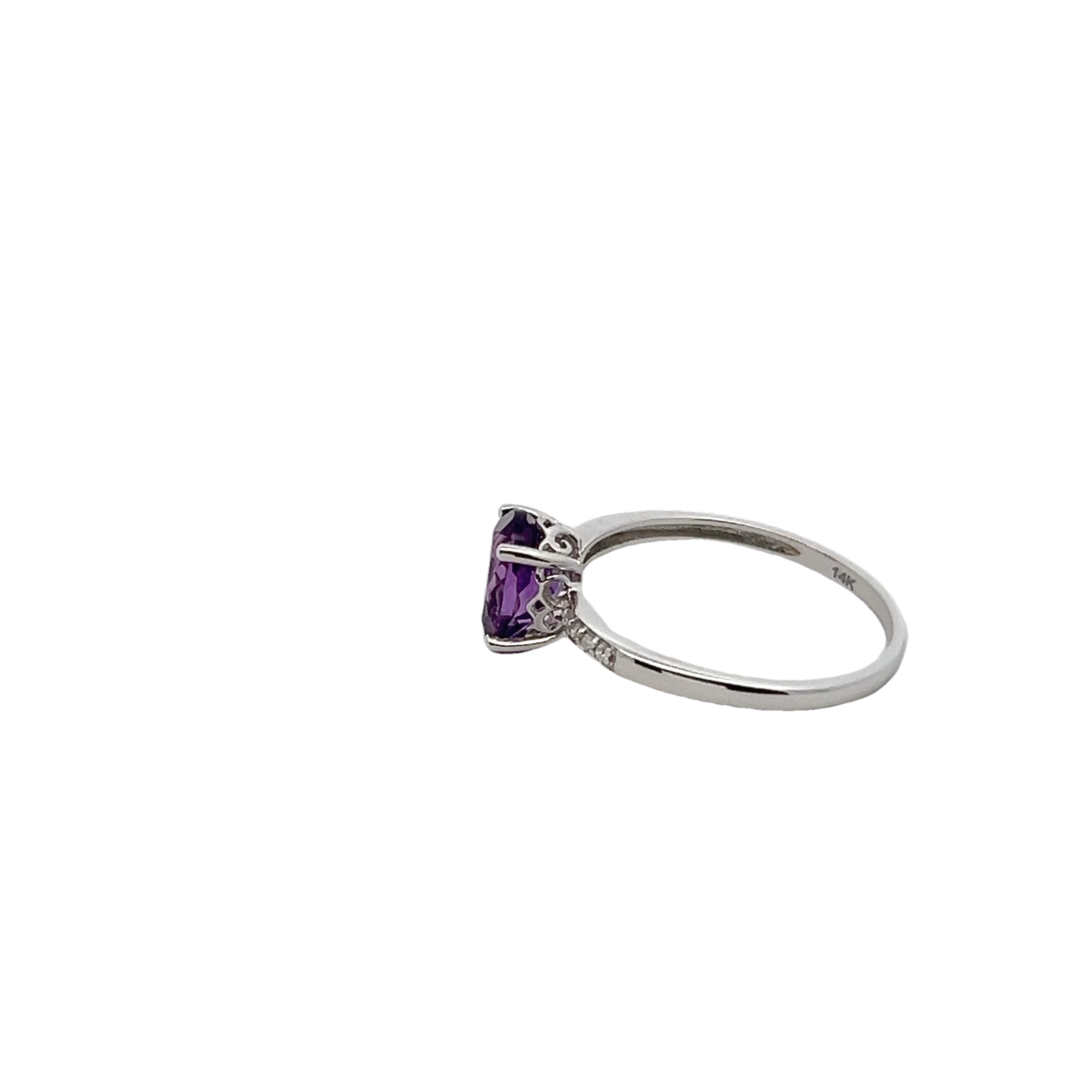 14k White Gold Diamond Amethyst Ring