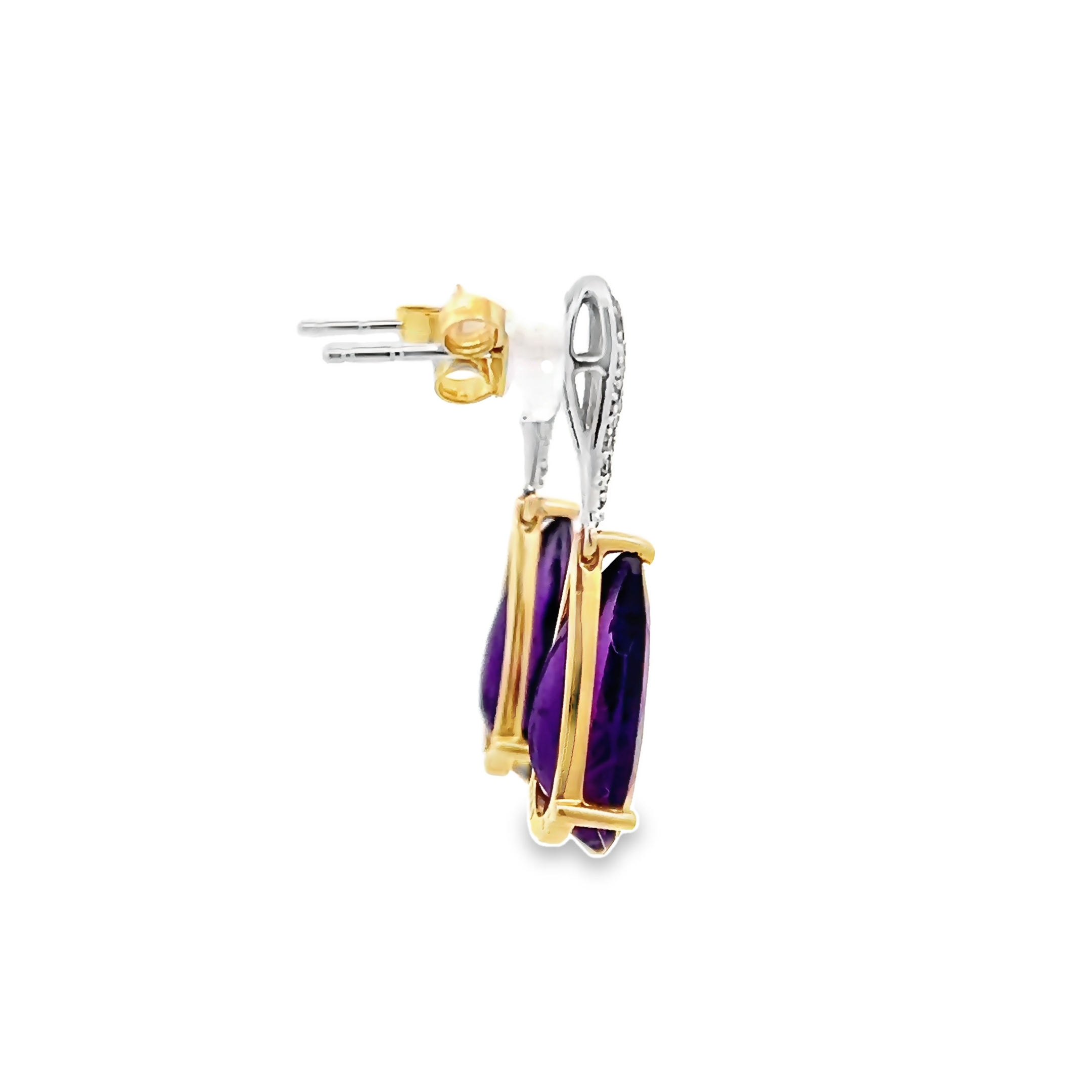 14k White And Yellow Gold Amethyst Drop Earrings