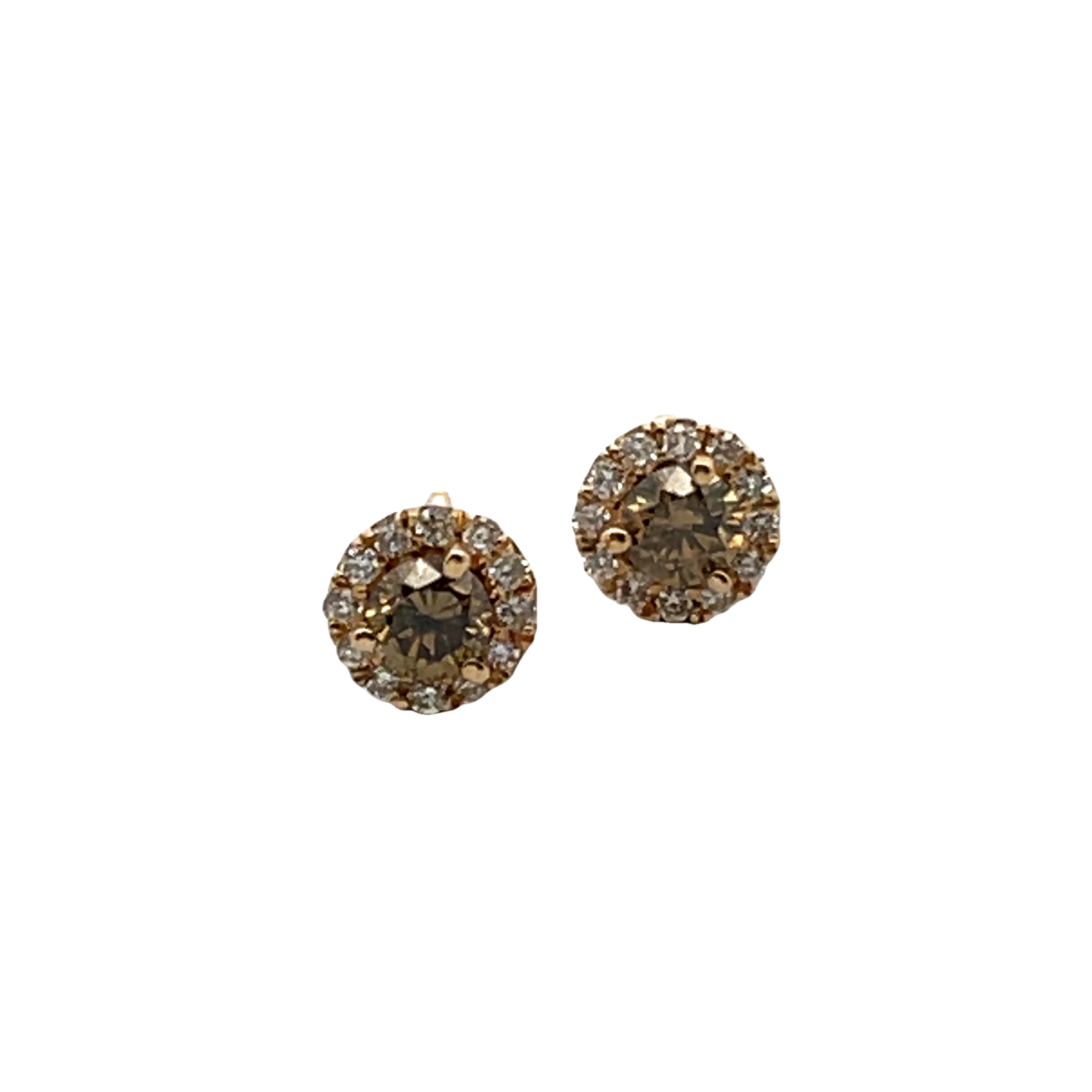 14k Yellow Gold Halo Diamond Stud Earrings