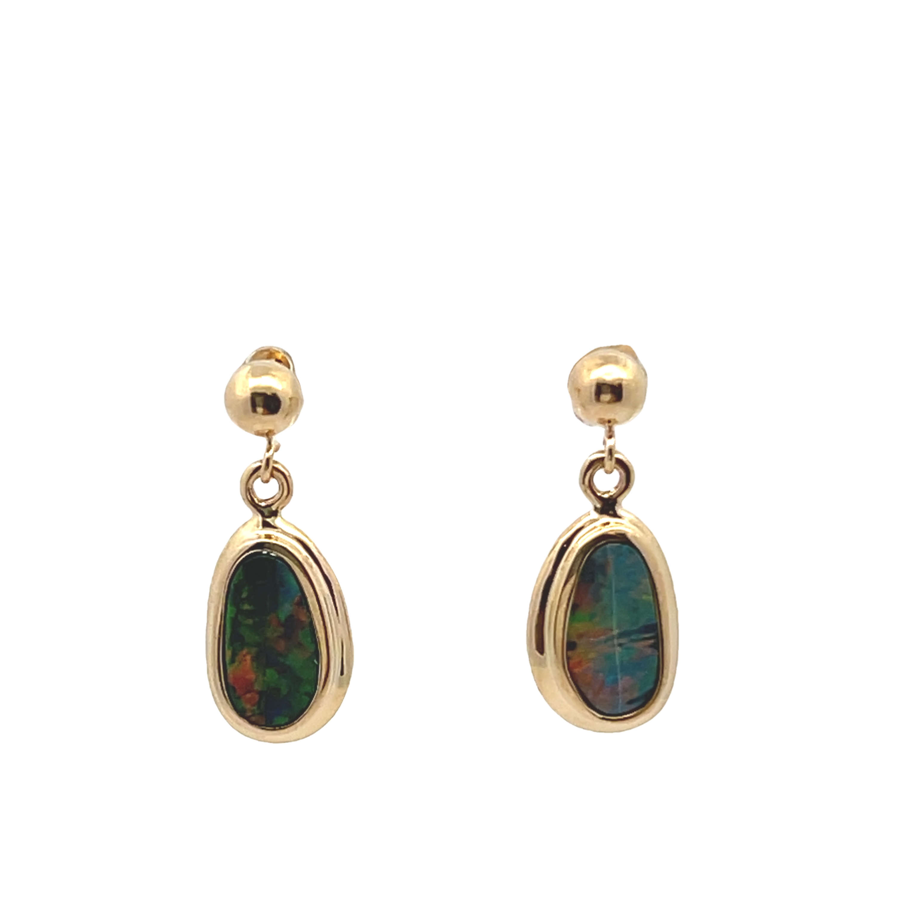 14k Yellow Gold Black Opal Earrings