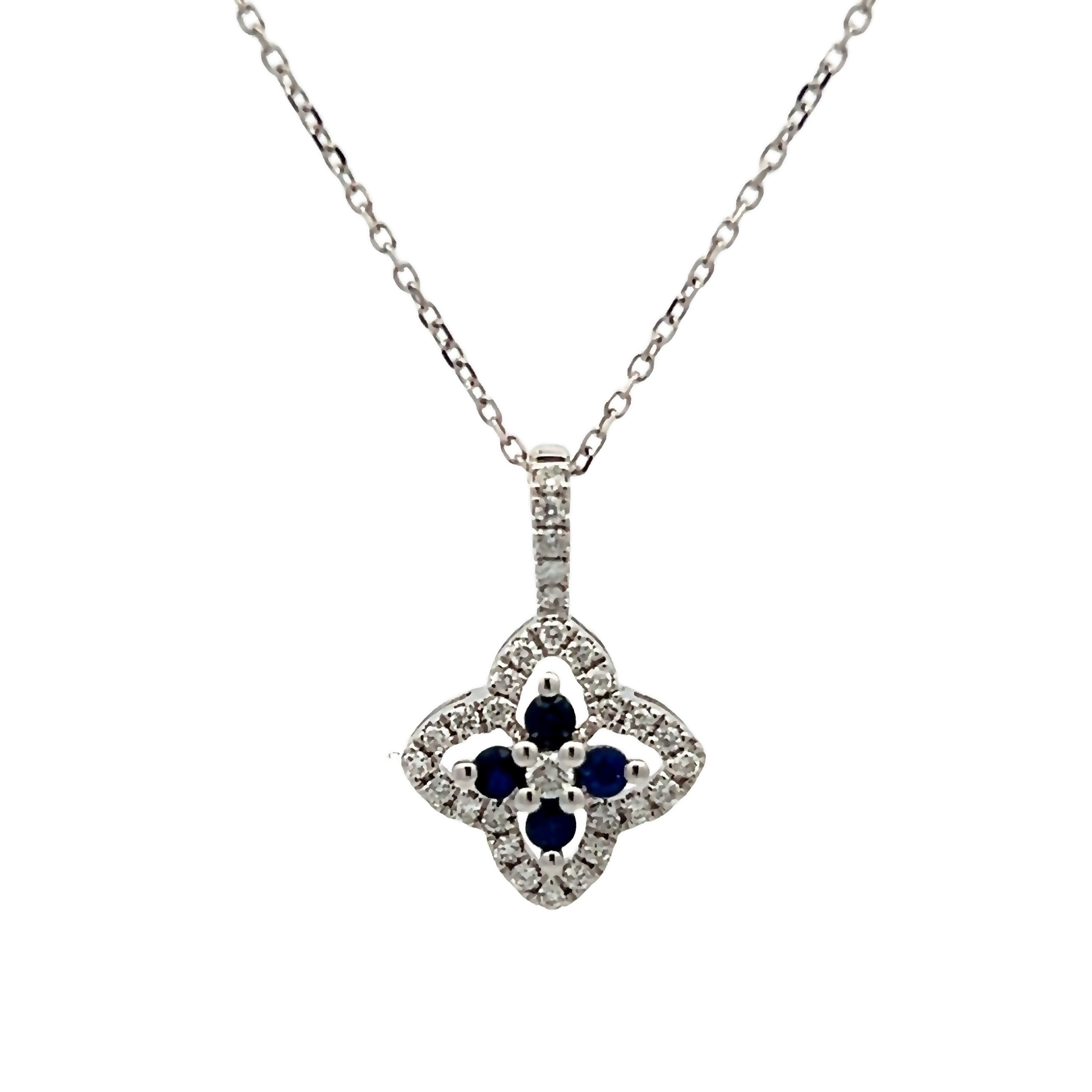 14k White Gold Diamond Sapphire Pendant Necklace