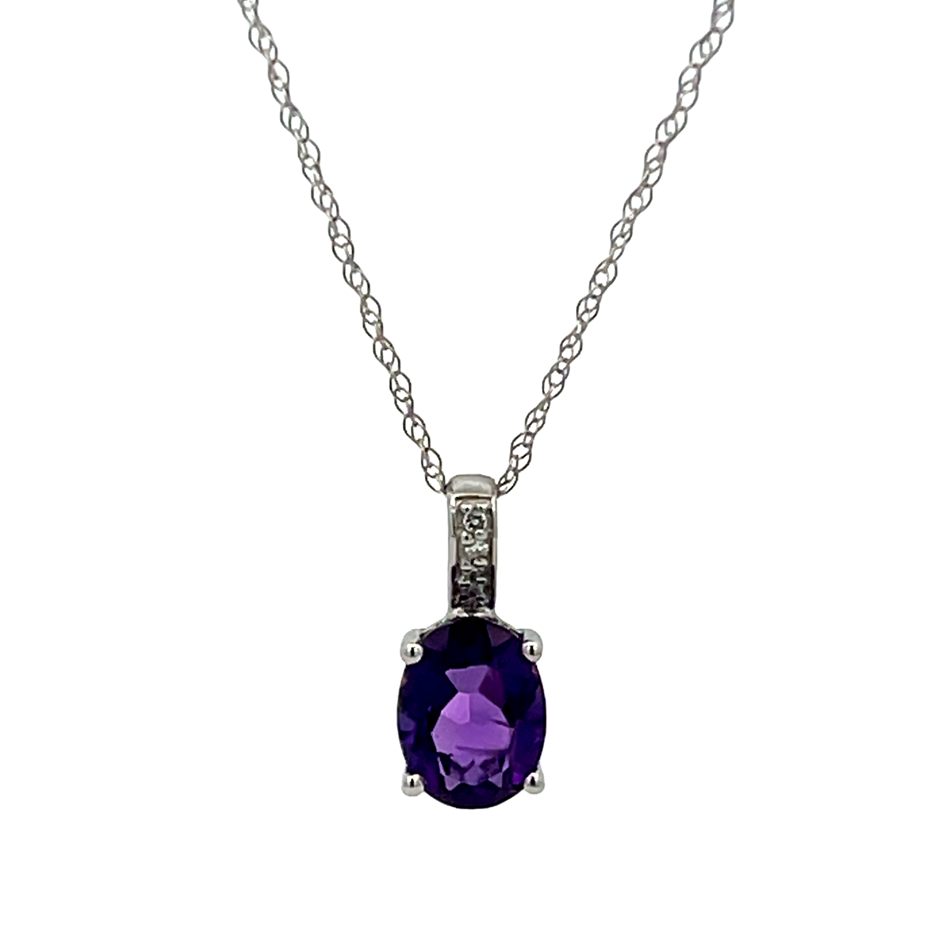 14k White Gold Amethyst And Diamond Pendant