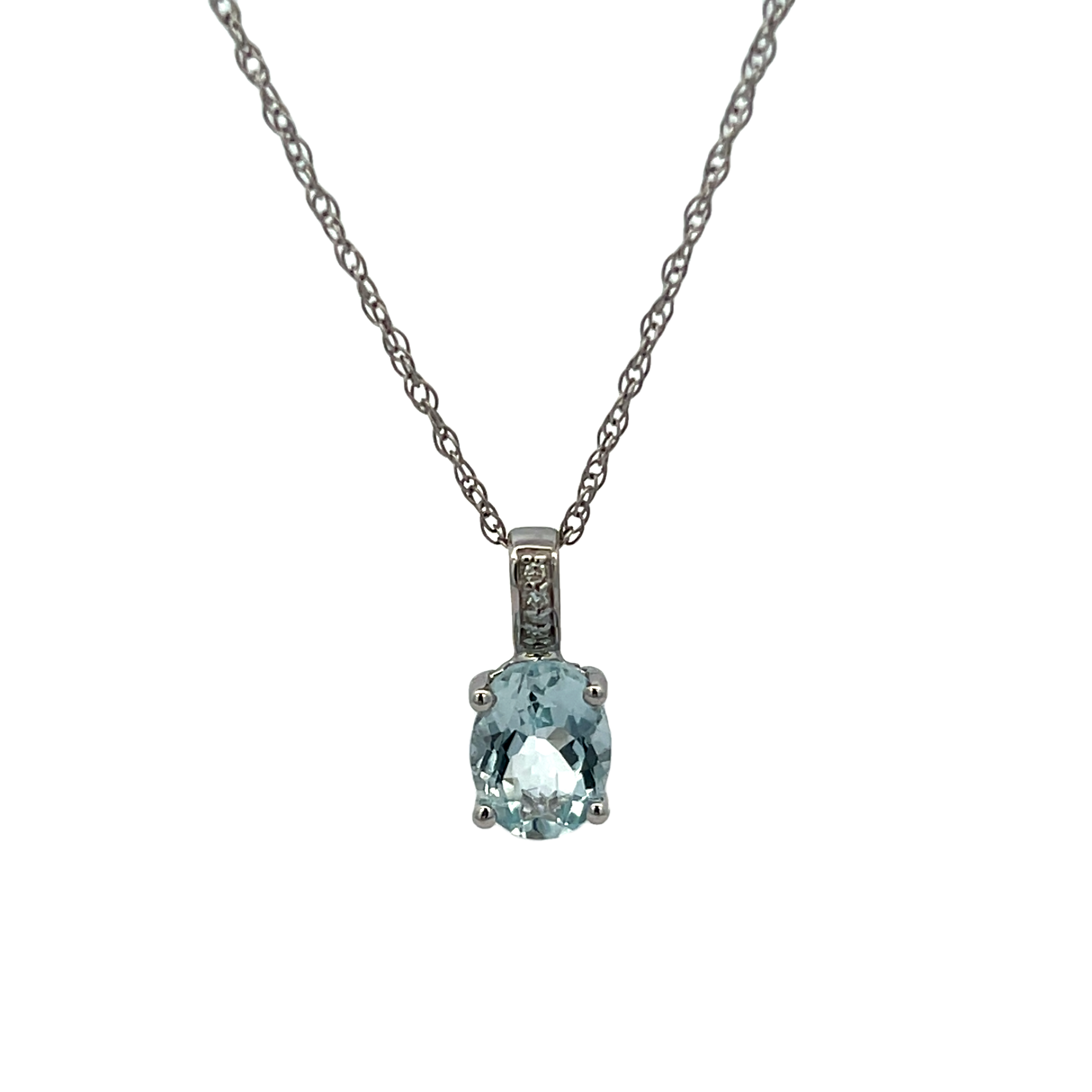 14k White Gold Aquamarine And Diamond Pendant