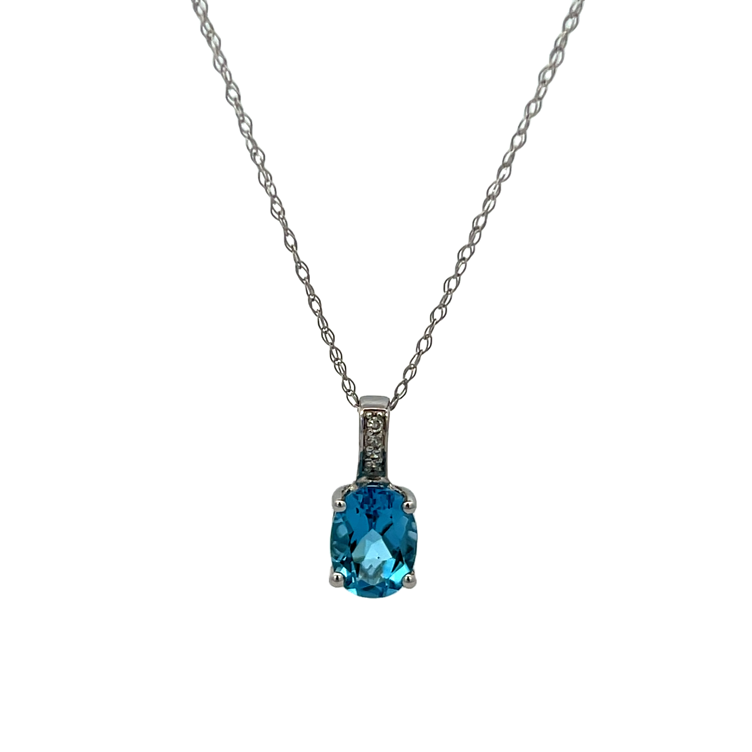 14k White Gold Topaz And Diamond Pendant