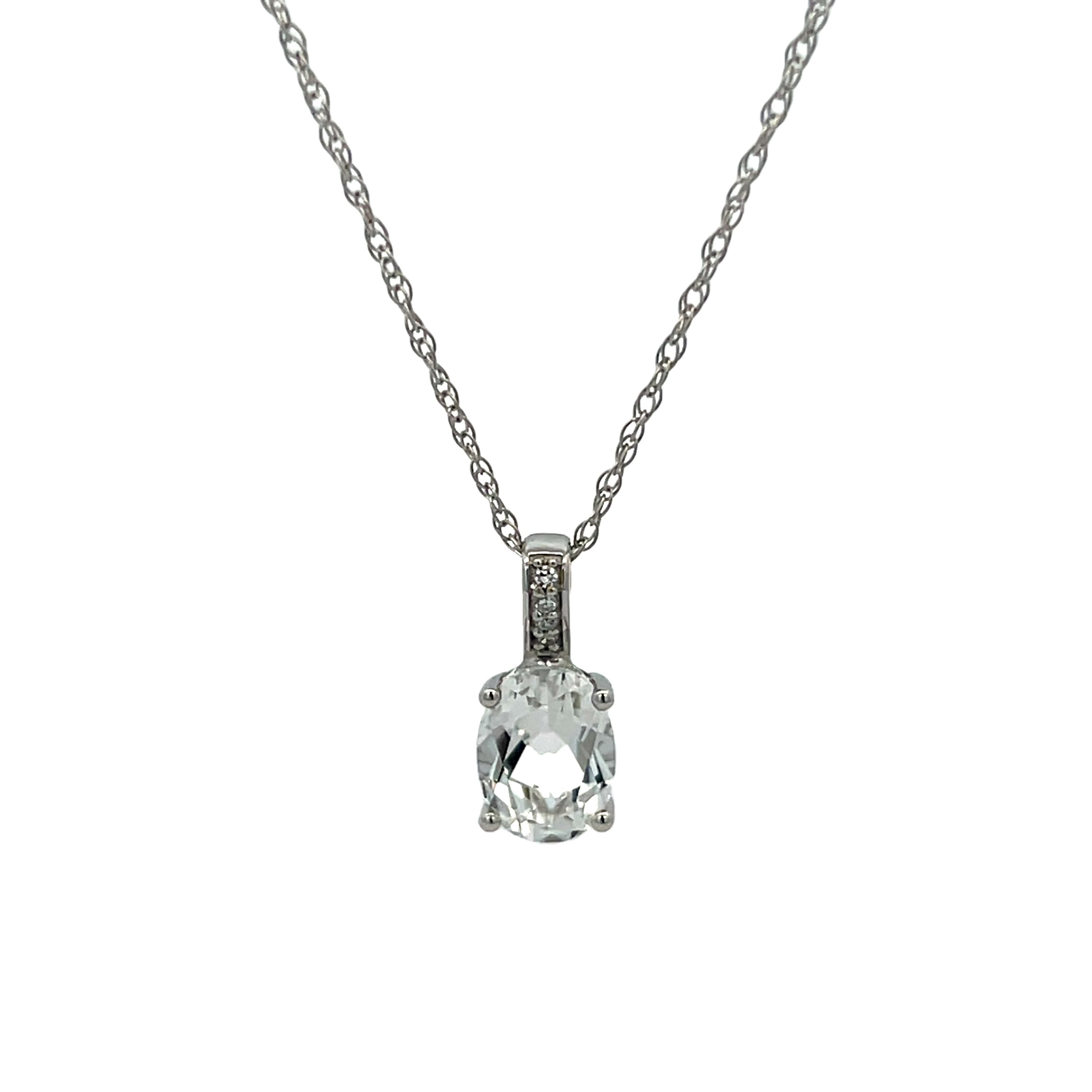 14k White Gold Topaz And Diamond Pendant