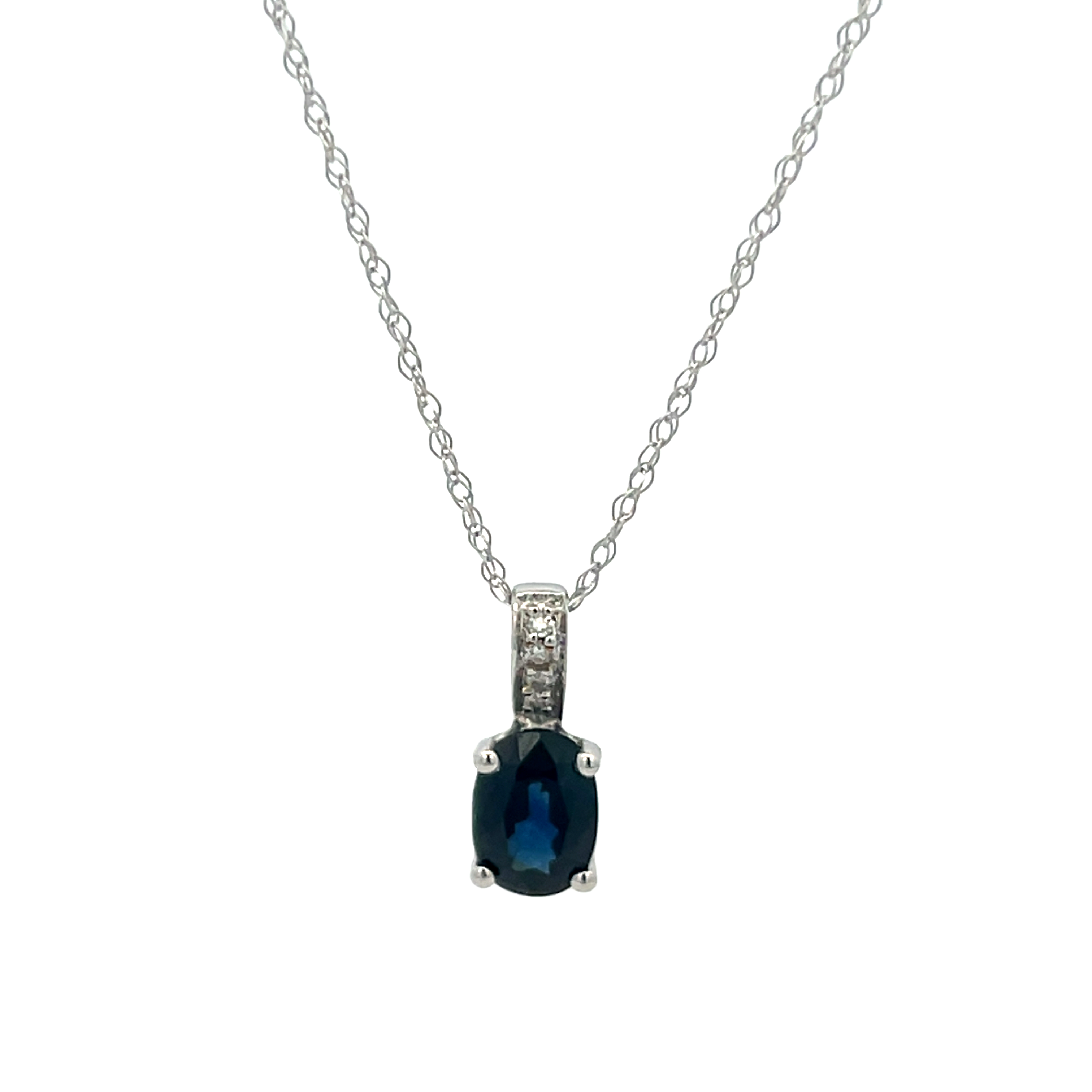 14k White Gold Sapphire And Diamond Pendant