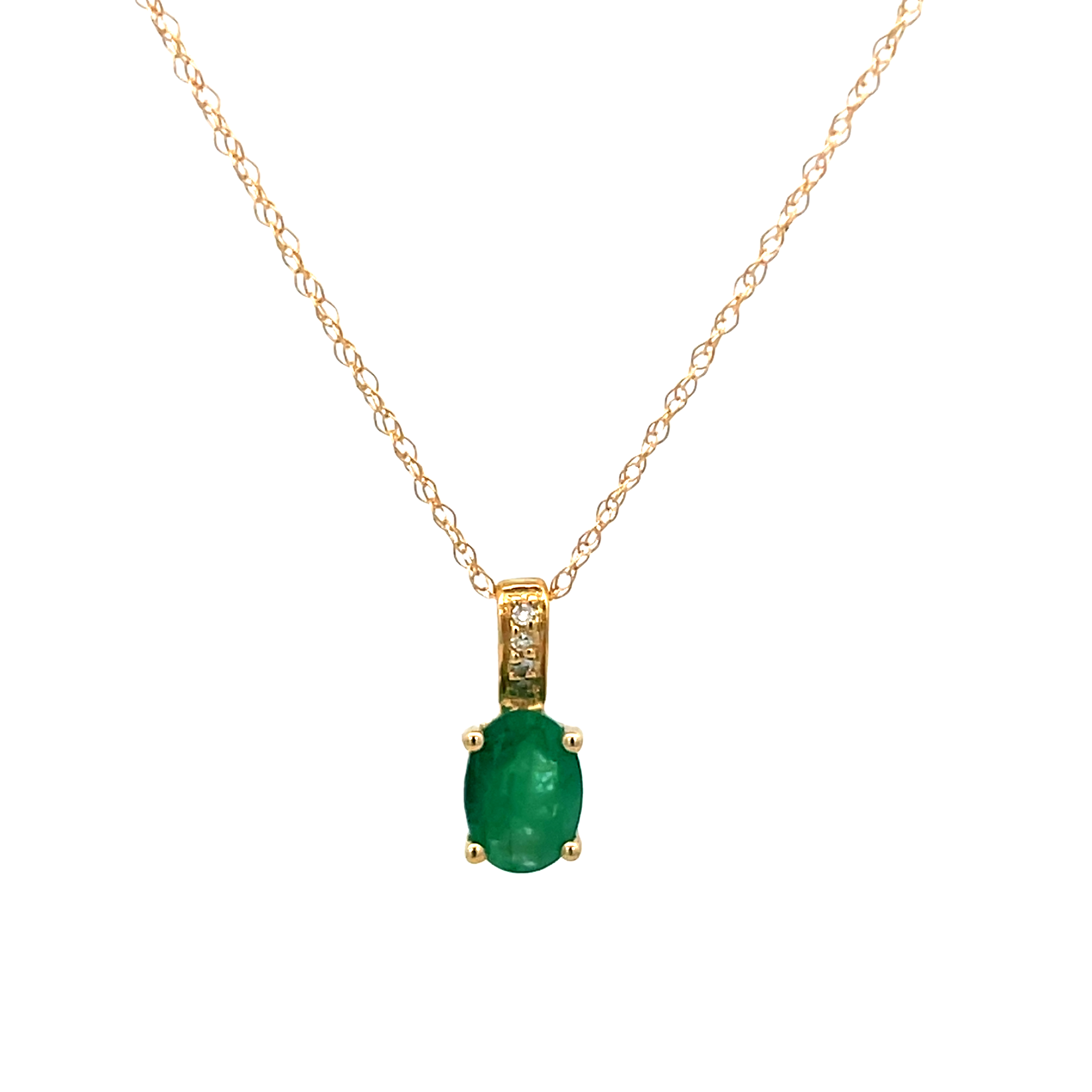 14k Yellow Gold Emerald And Diamond Pendant