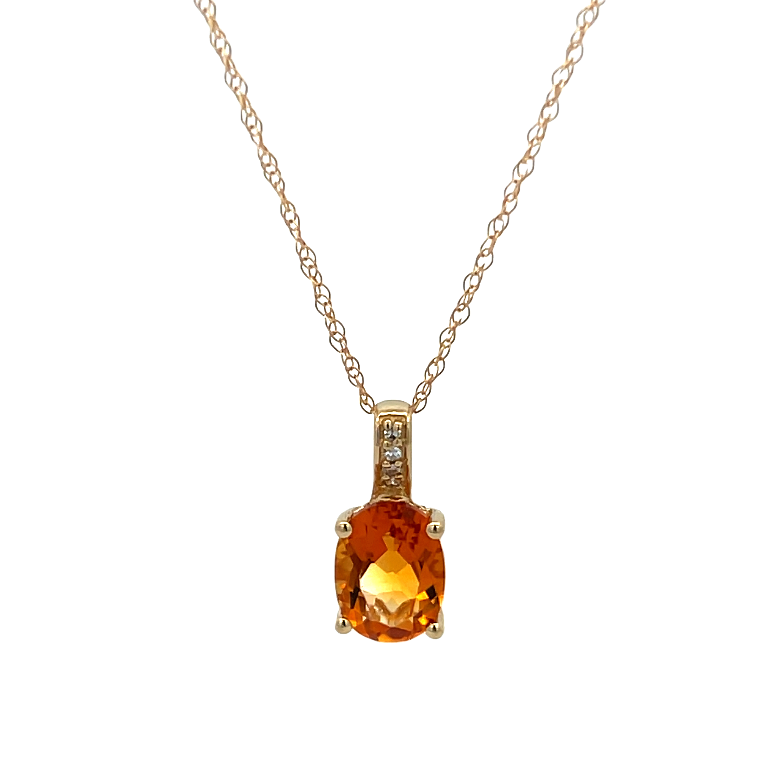 14k Yellow Gold Citrine And Diamond Pendant