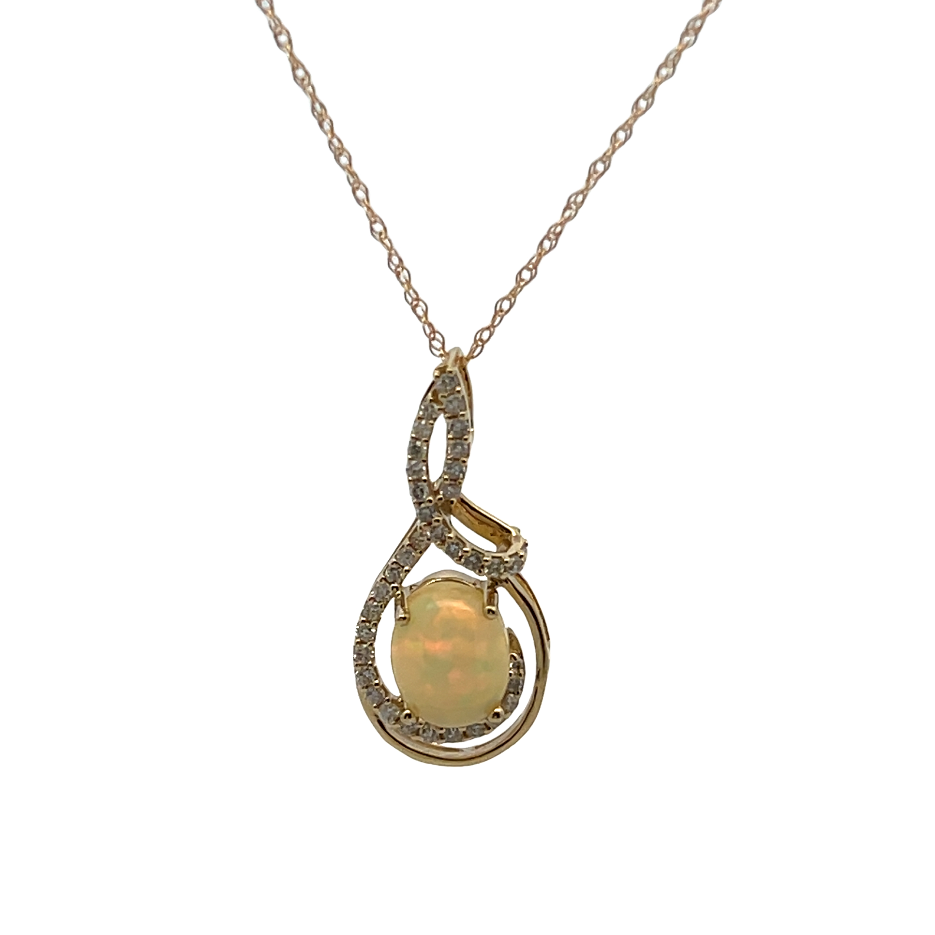 14k Yellow Gold Opal And Diamond Necklace