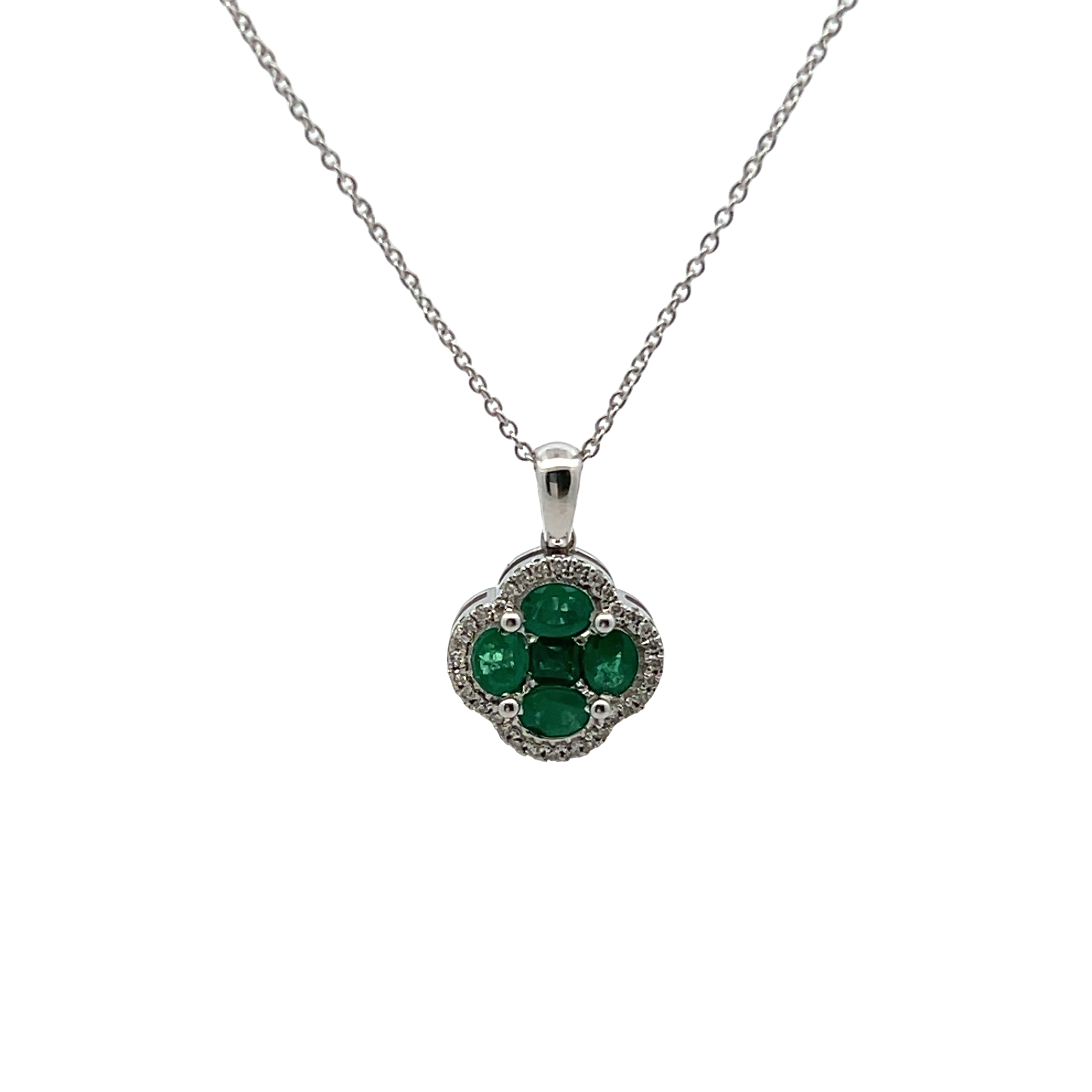 14k White Gold Emerald And Diamond Necklace