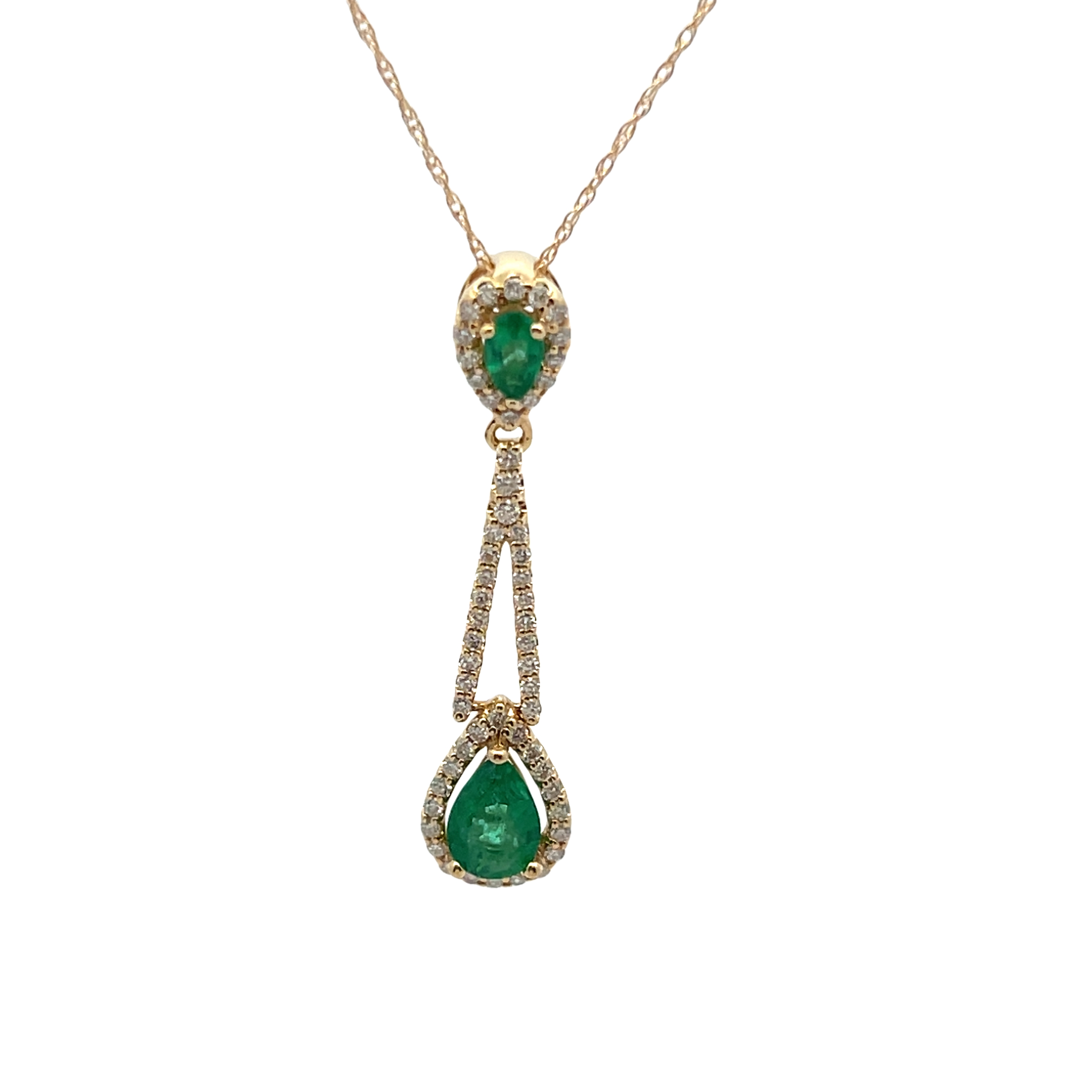 14k Yellow Gold Emerald Drop Pendant Necklace