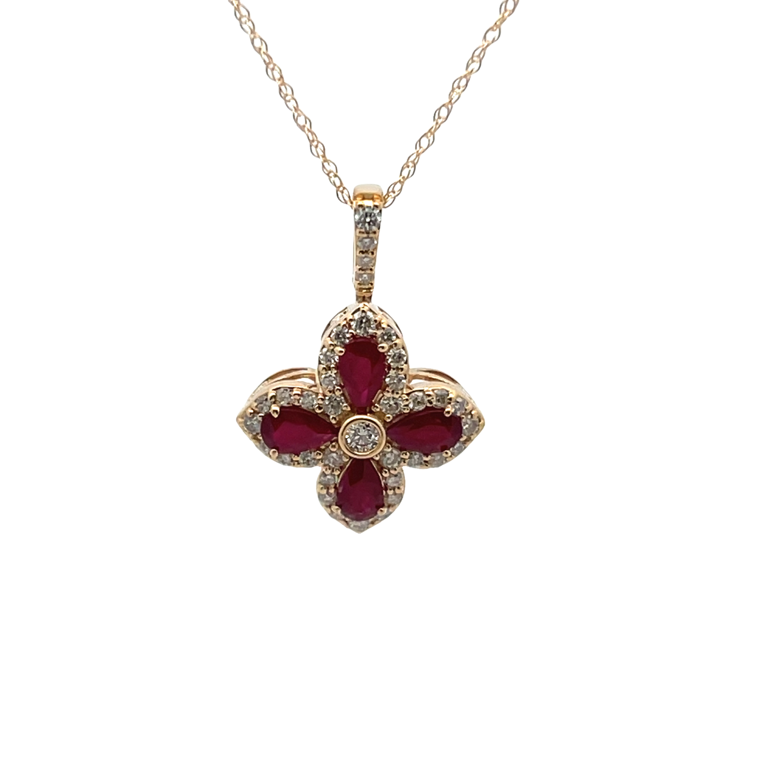 14k Yellow Gold Ruby And Diamond Necklace