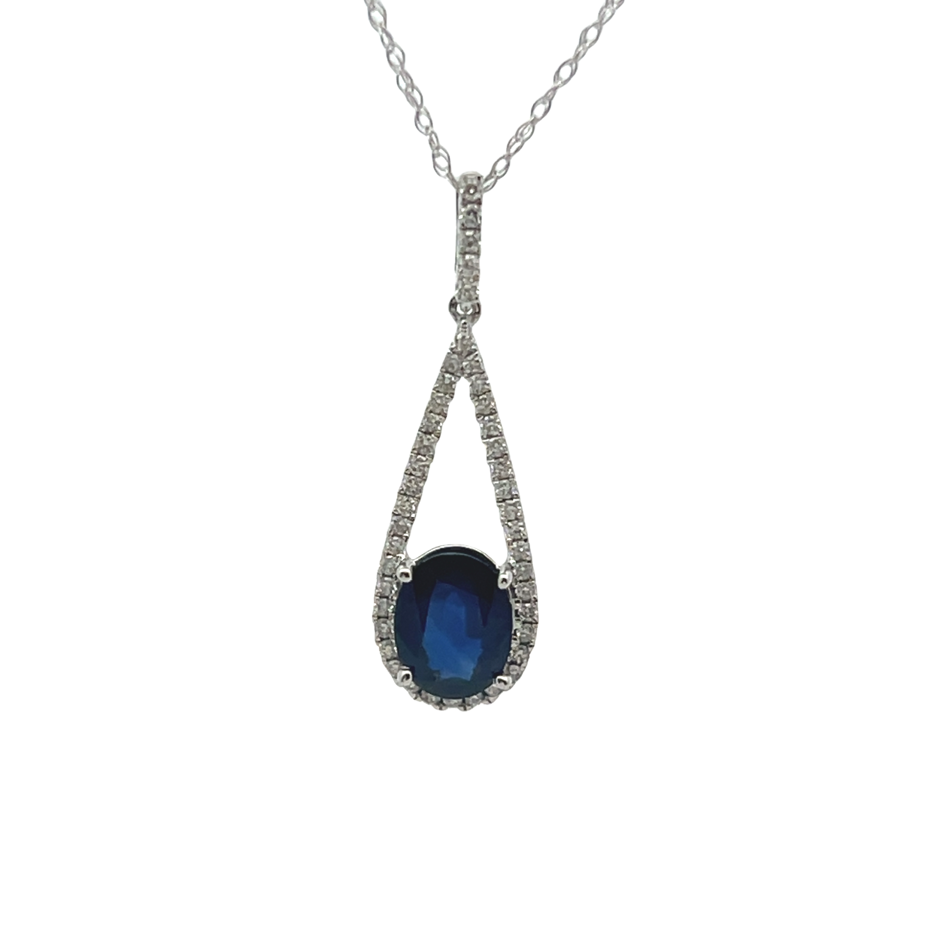 14k White Gold Sapphire And Diamond Pendant Necklace