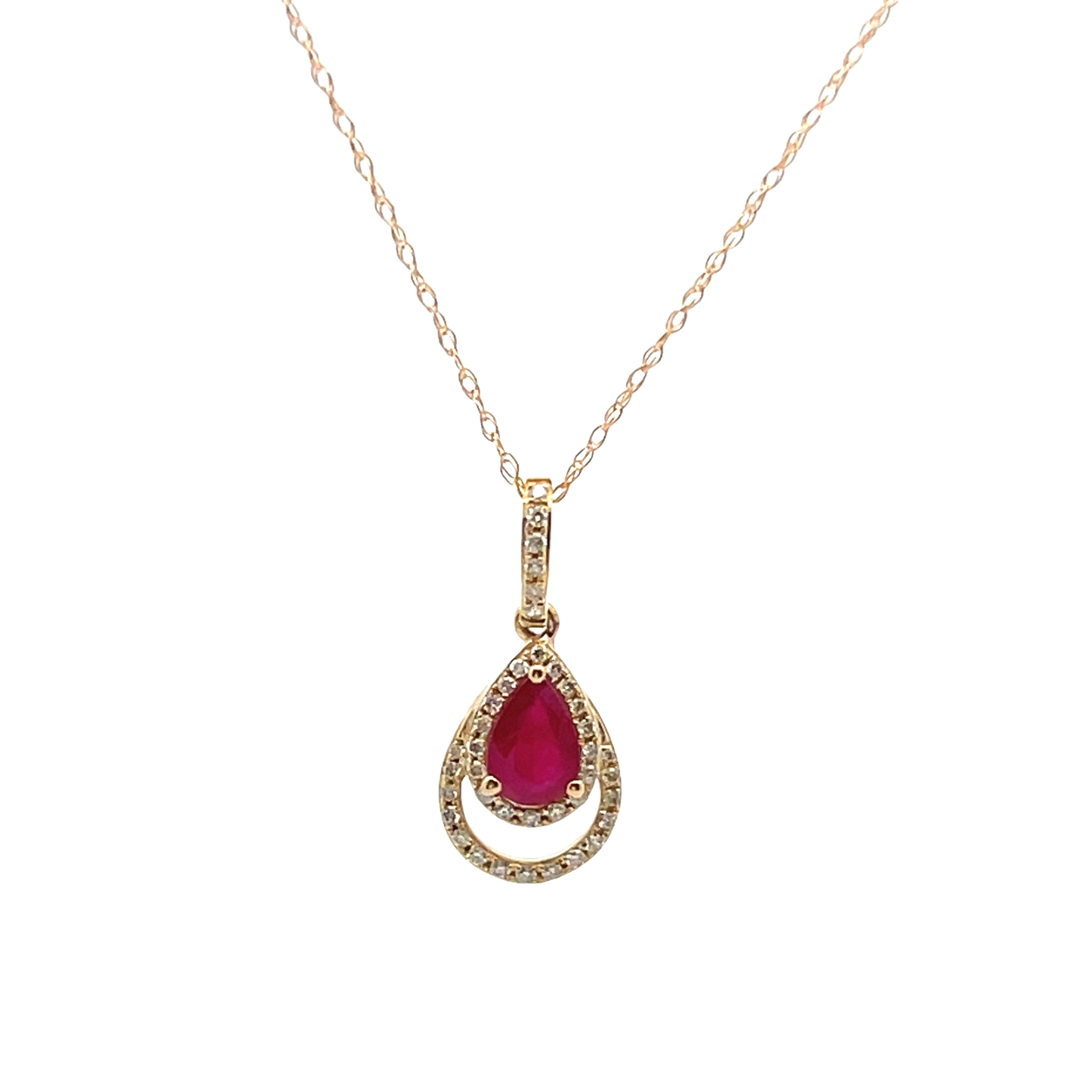 14k Yellow Gold Ruby And Diamond Pendant Necklace