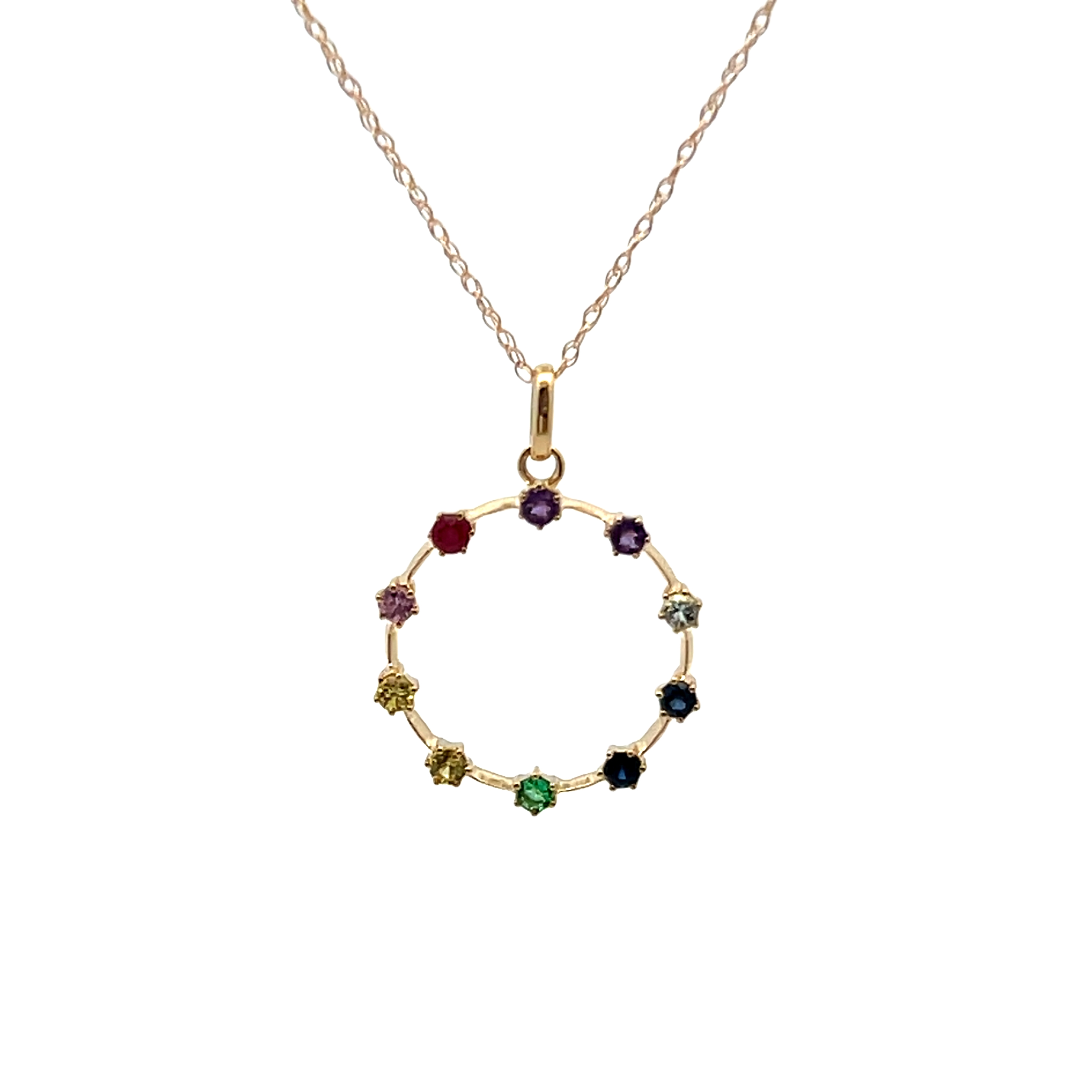 14k Yellow Gold Sapphire Pendant Necklace