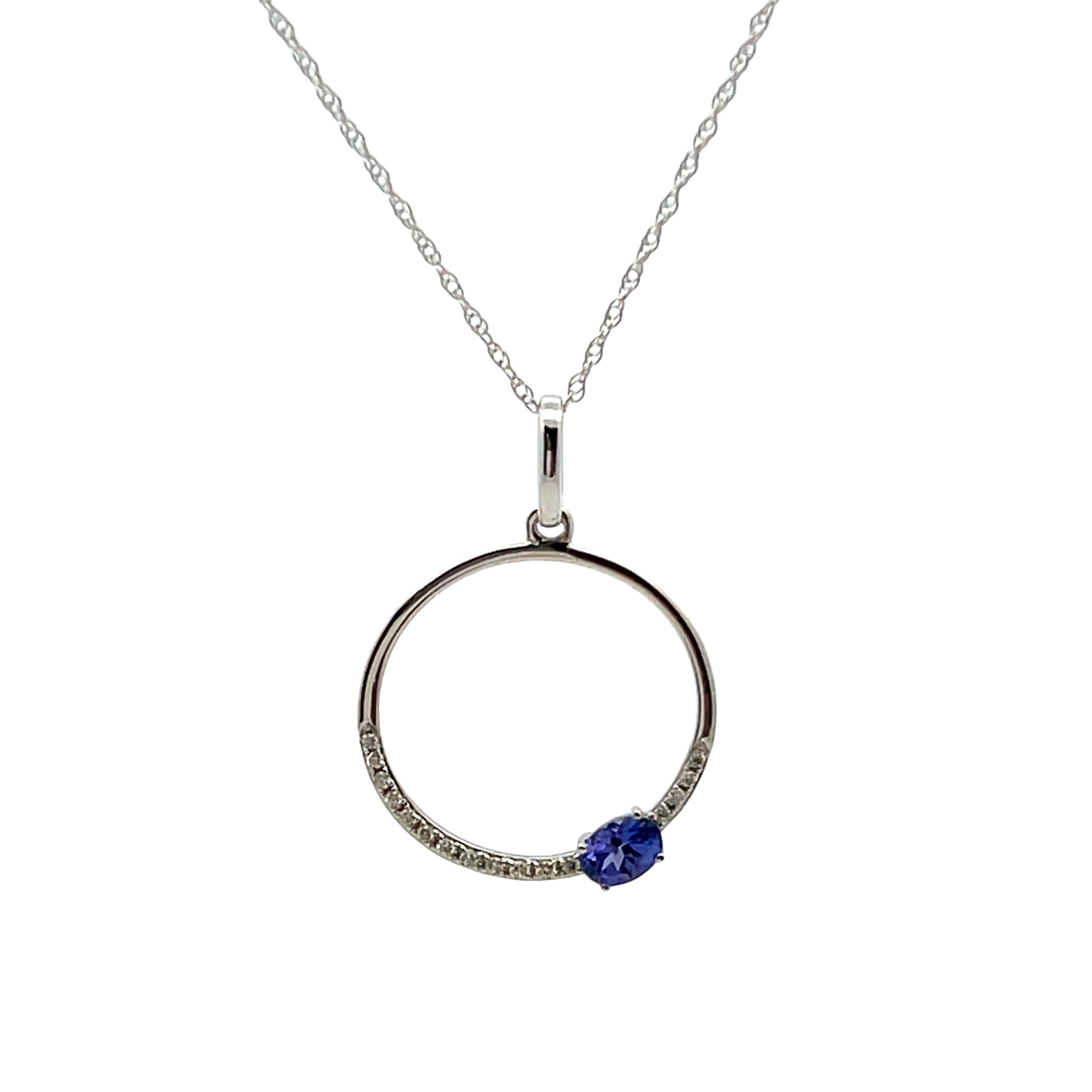 14k White Gold Tanzanite And Diamond Pendant Necklace