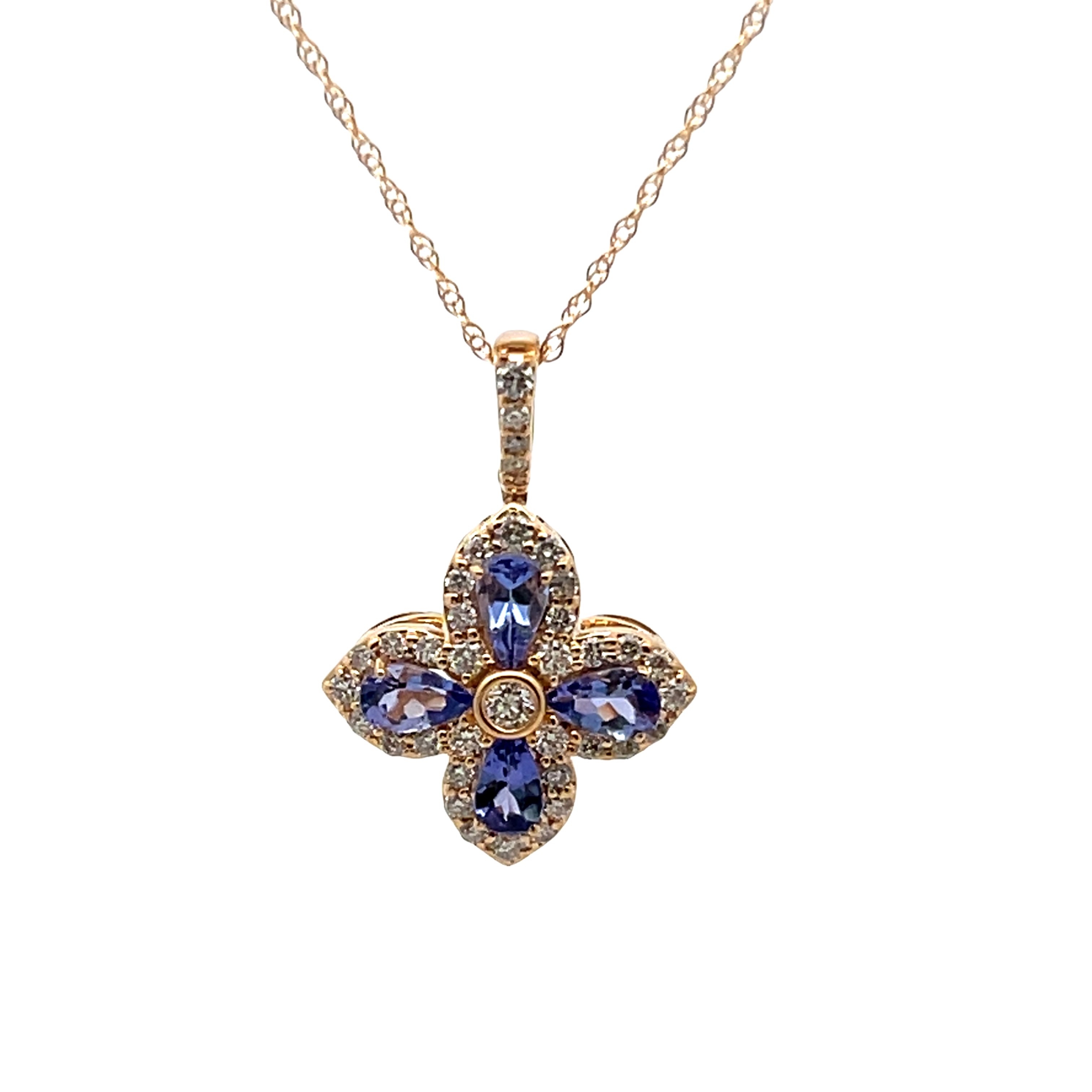 14k Yellow Gold Tanzanite And Diamond Pendant Necklace