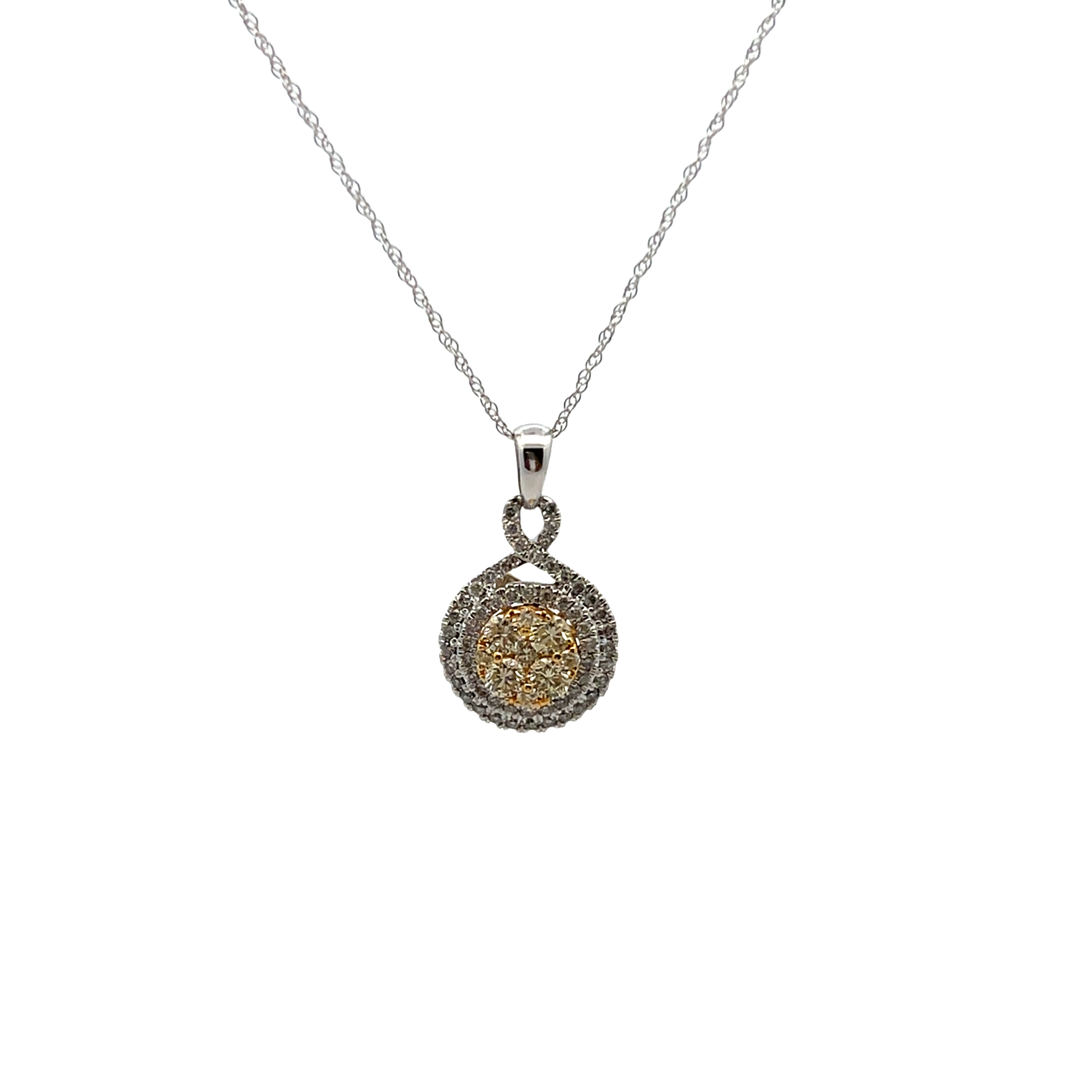 14k White And Yellow Gold Diamond Pendant Necklace