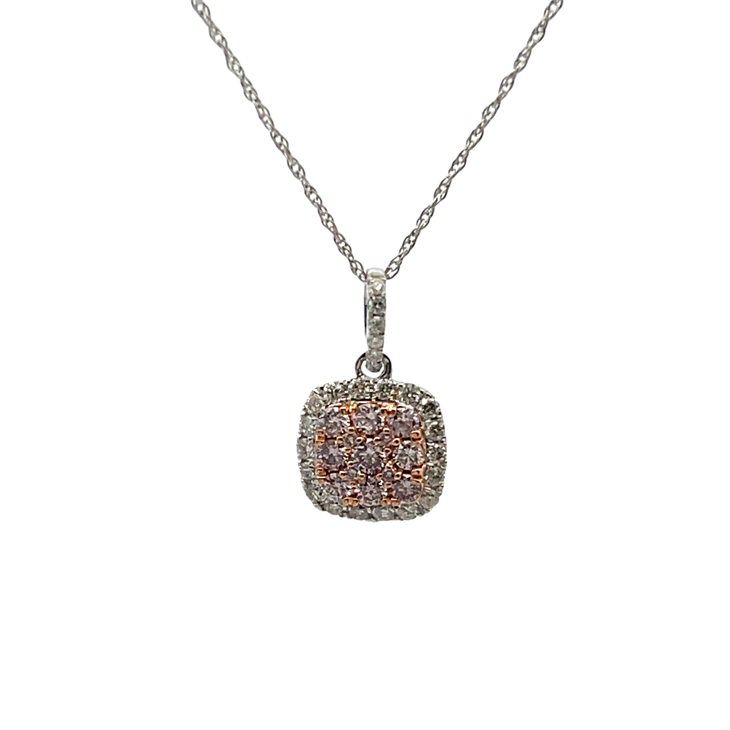 14k White And Yellow Gold Multi-colored Diamond Pendant Necklace