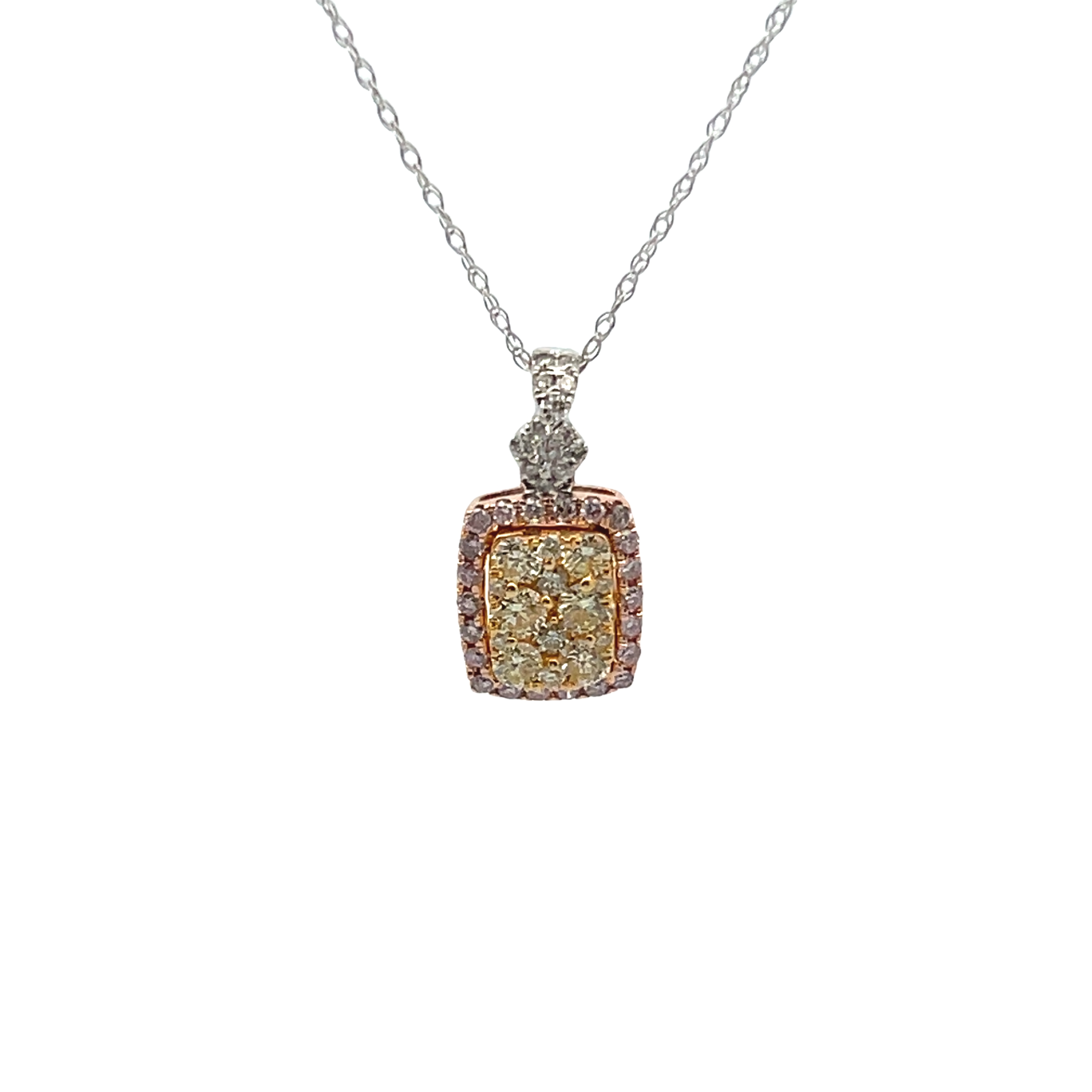 14k White And Yellow Gold Multi-colored Diamond Pendant Necklace