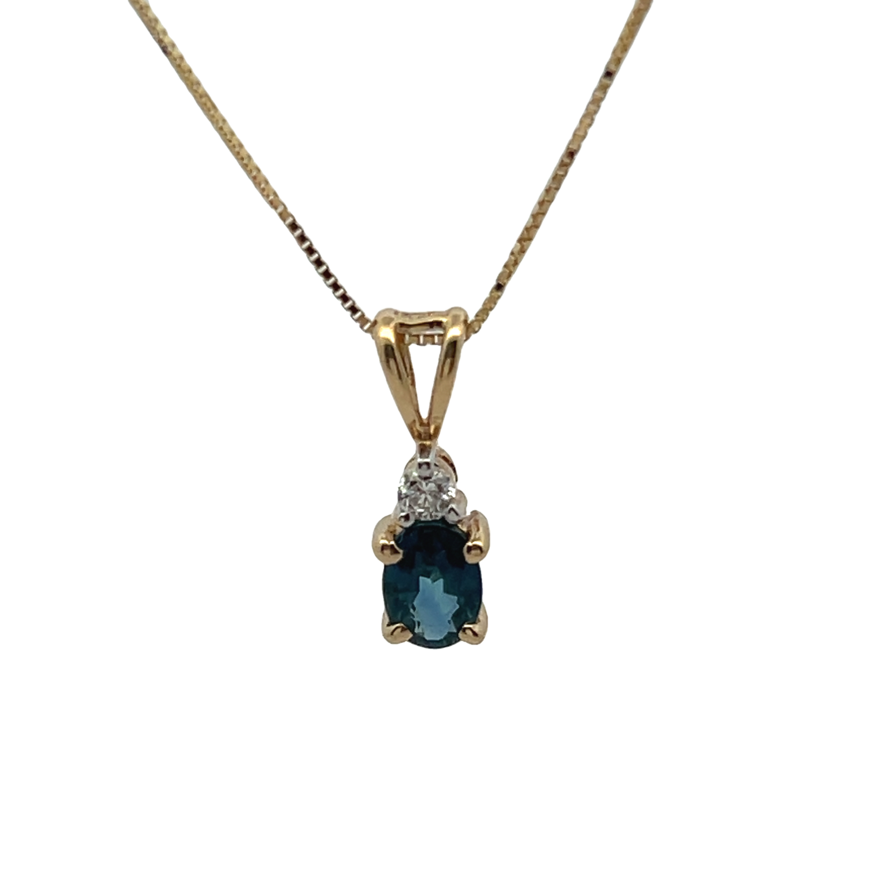 14k Yellow Gold Sapphire And Diamond Pendant Necklace