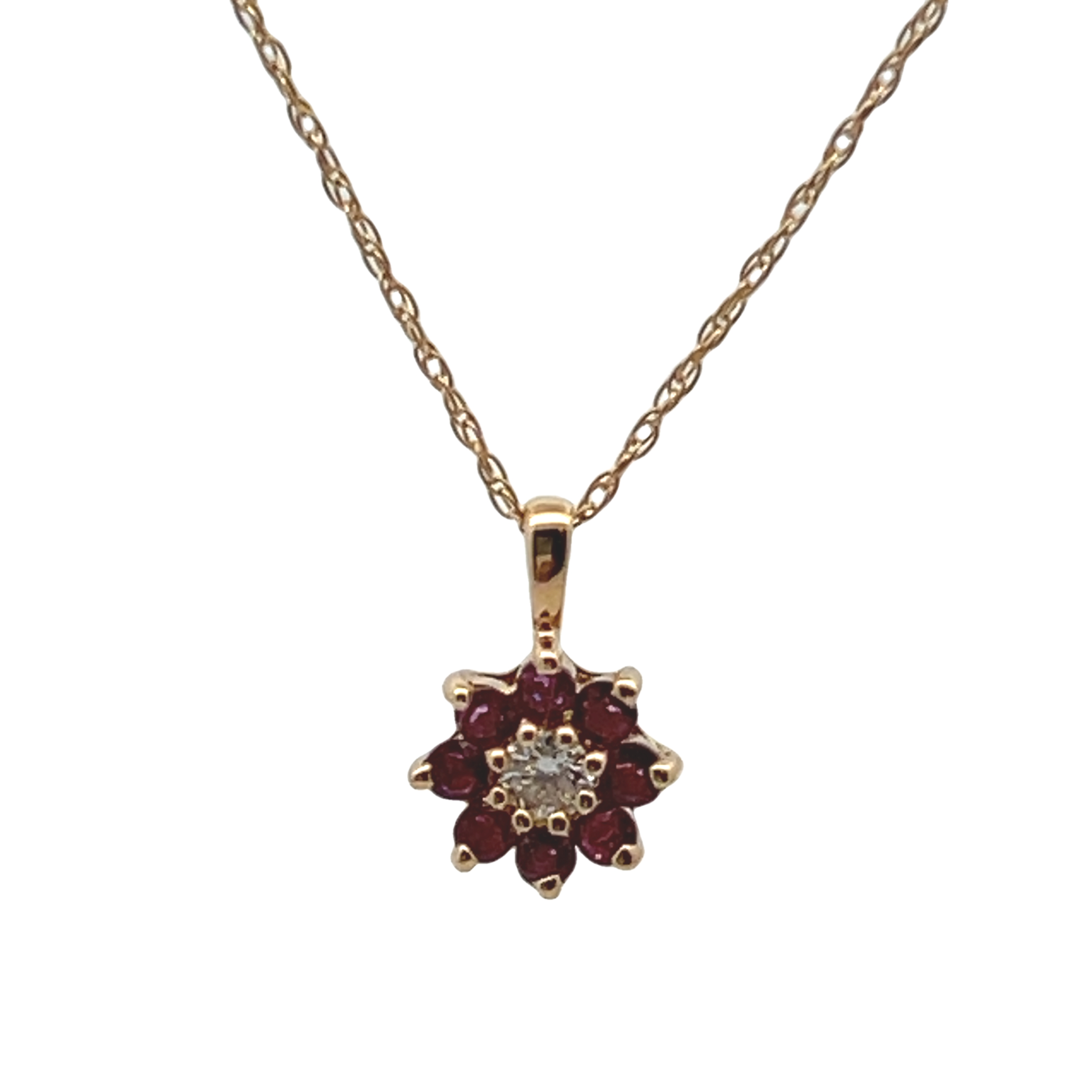 14k Yellow Gold Ruby And Diamond Pendant Necklace