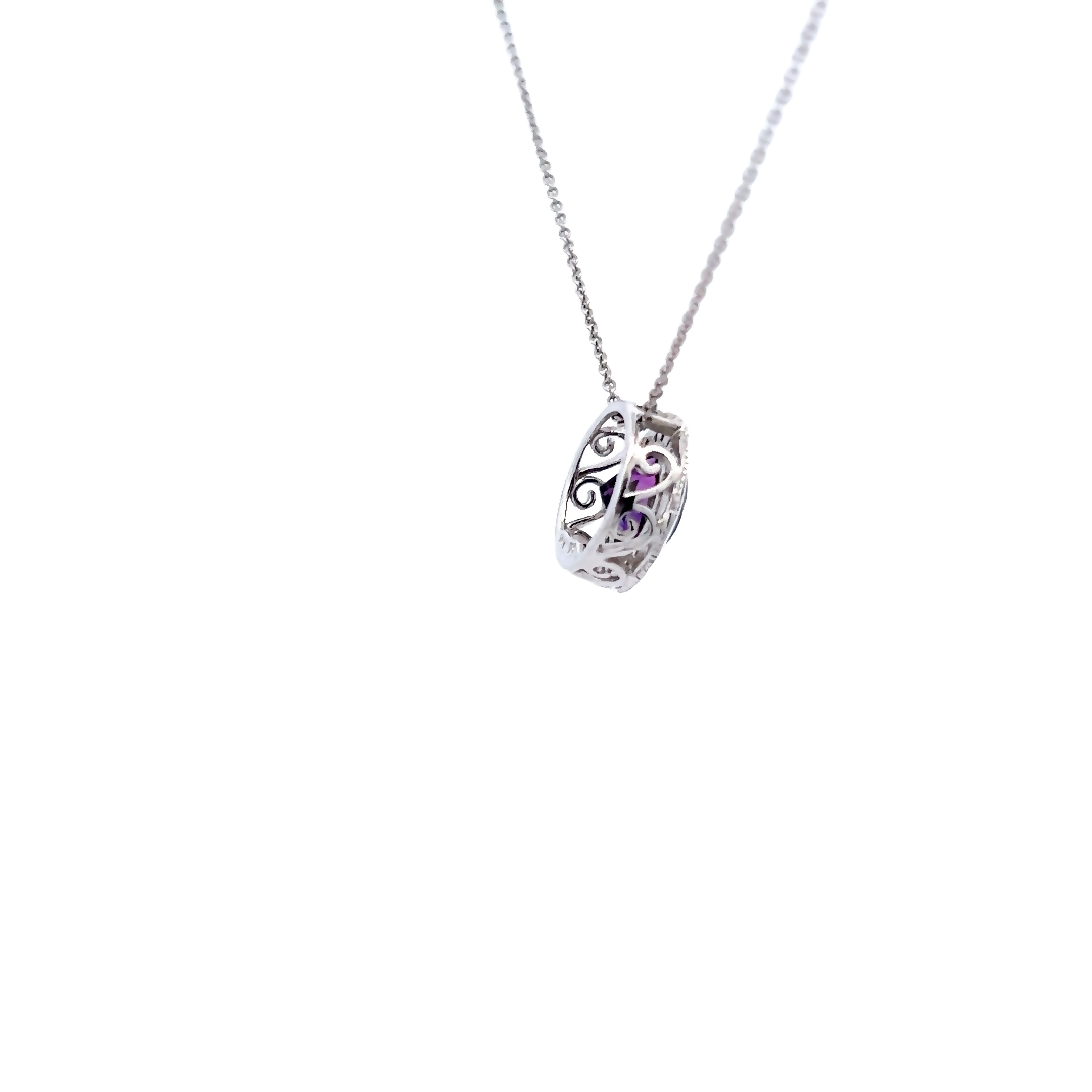 14k White Gold Amethyst Halo Necklace