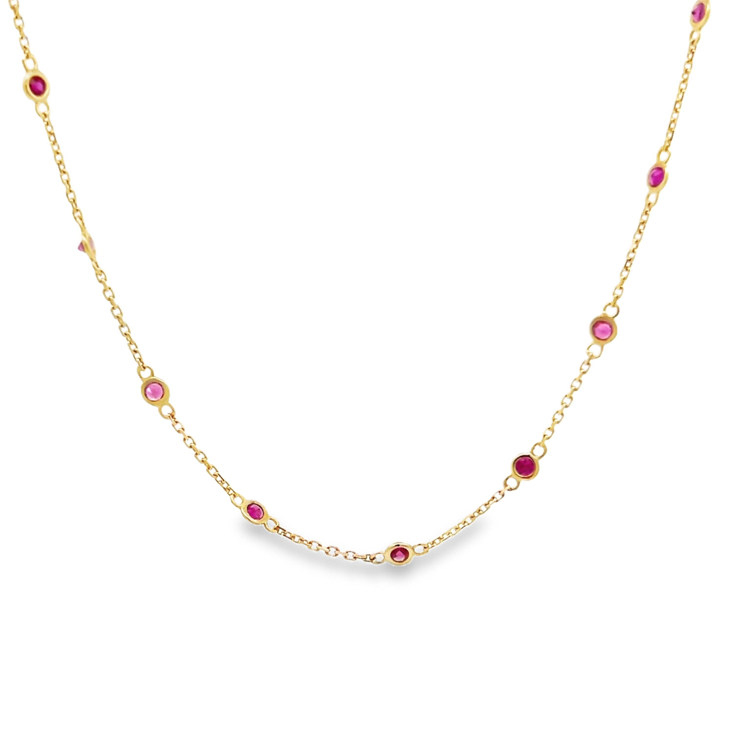 14k Yellow Gold Ruby Station Necklace