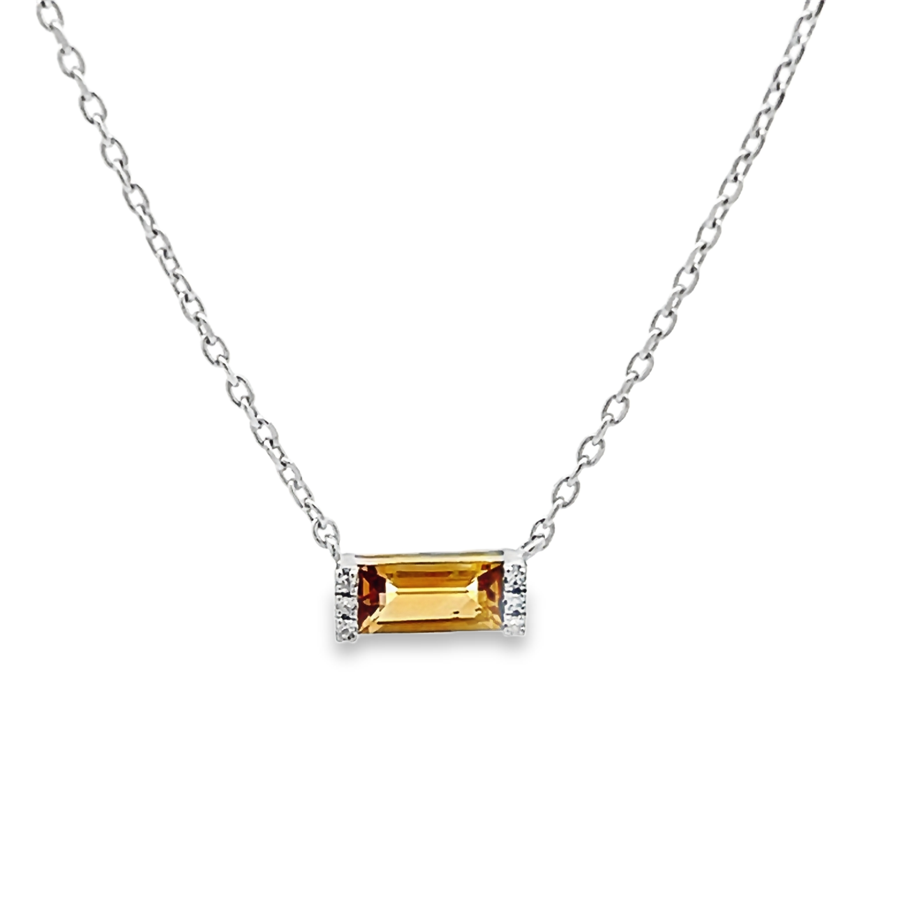 Sterling Silver Emerald Cut Citrine Necklace