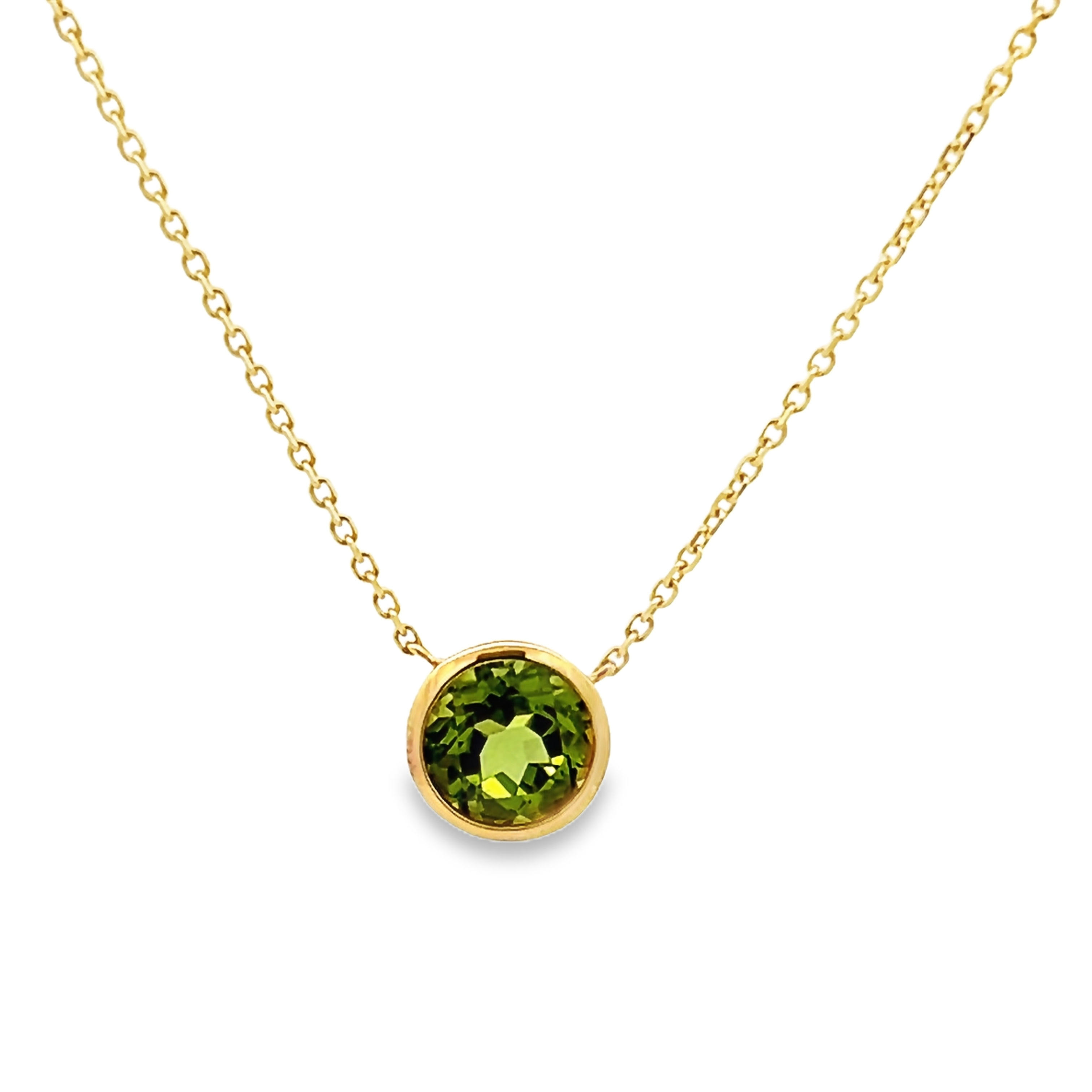 14k Yellow Gold Round Peridot Solitaire Necklace