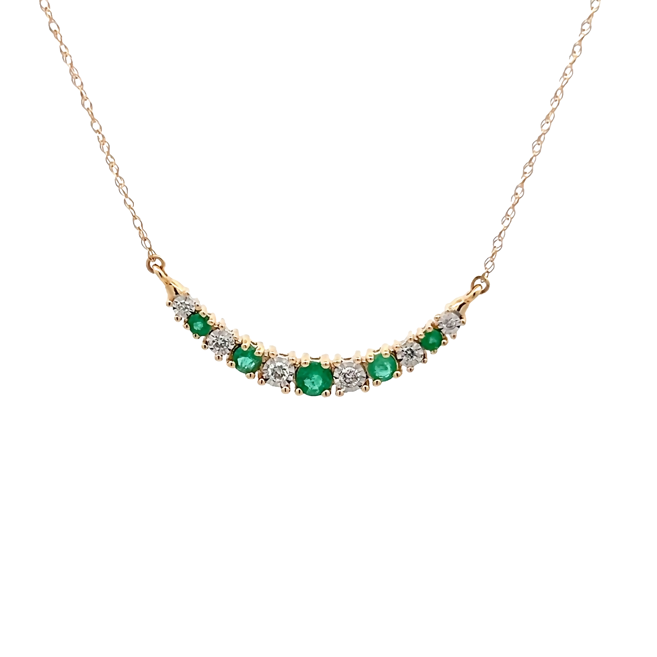 14k Yellow Gold Emerald And Diamond Bar Necklace