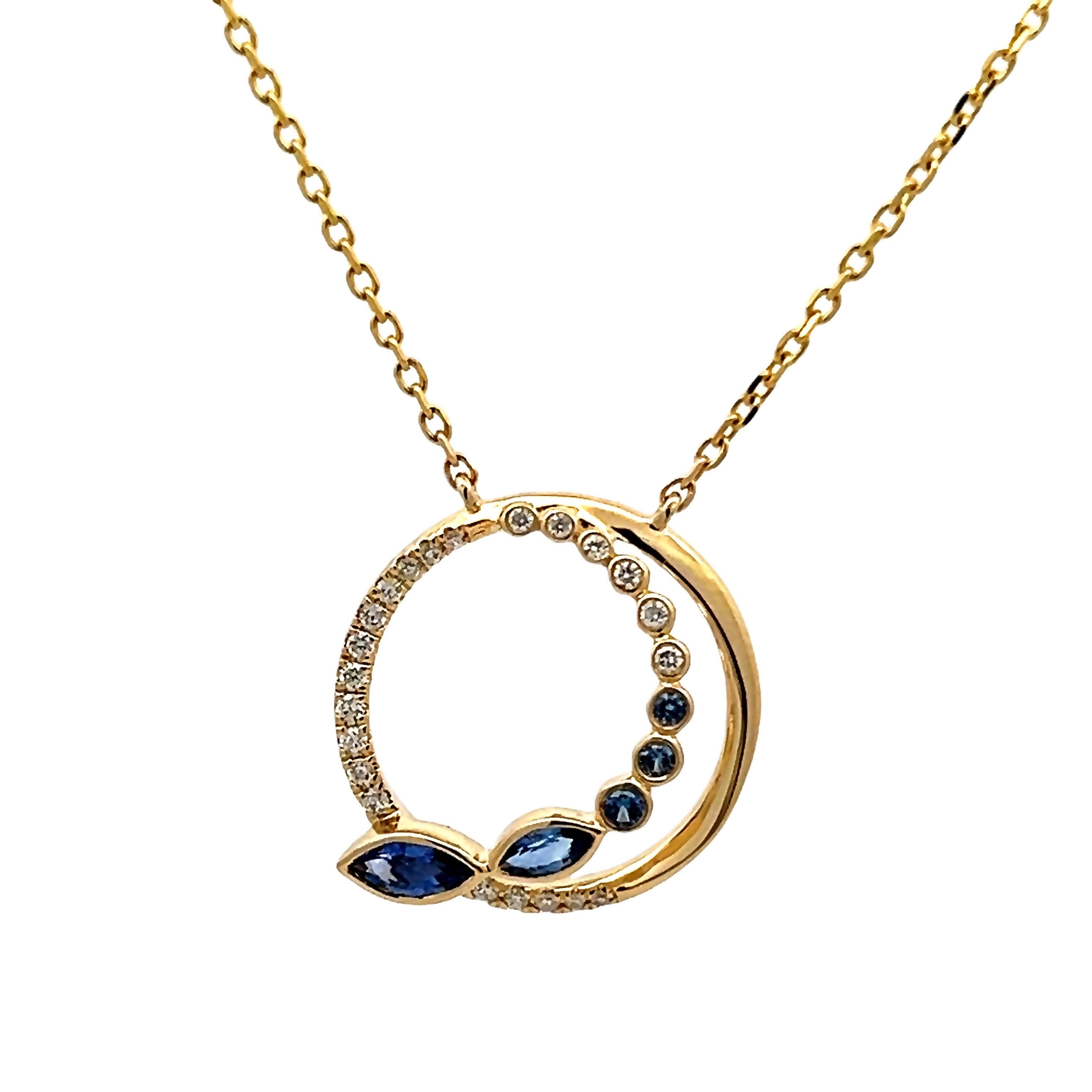 14k Yellow Gold Diamond Sapphire Pendant Necklace