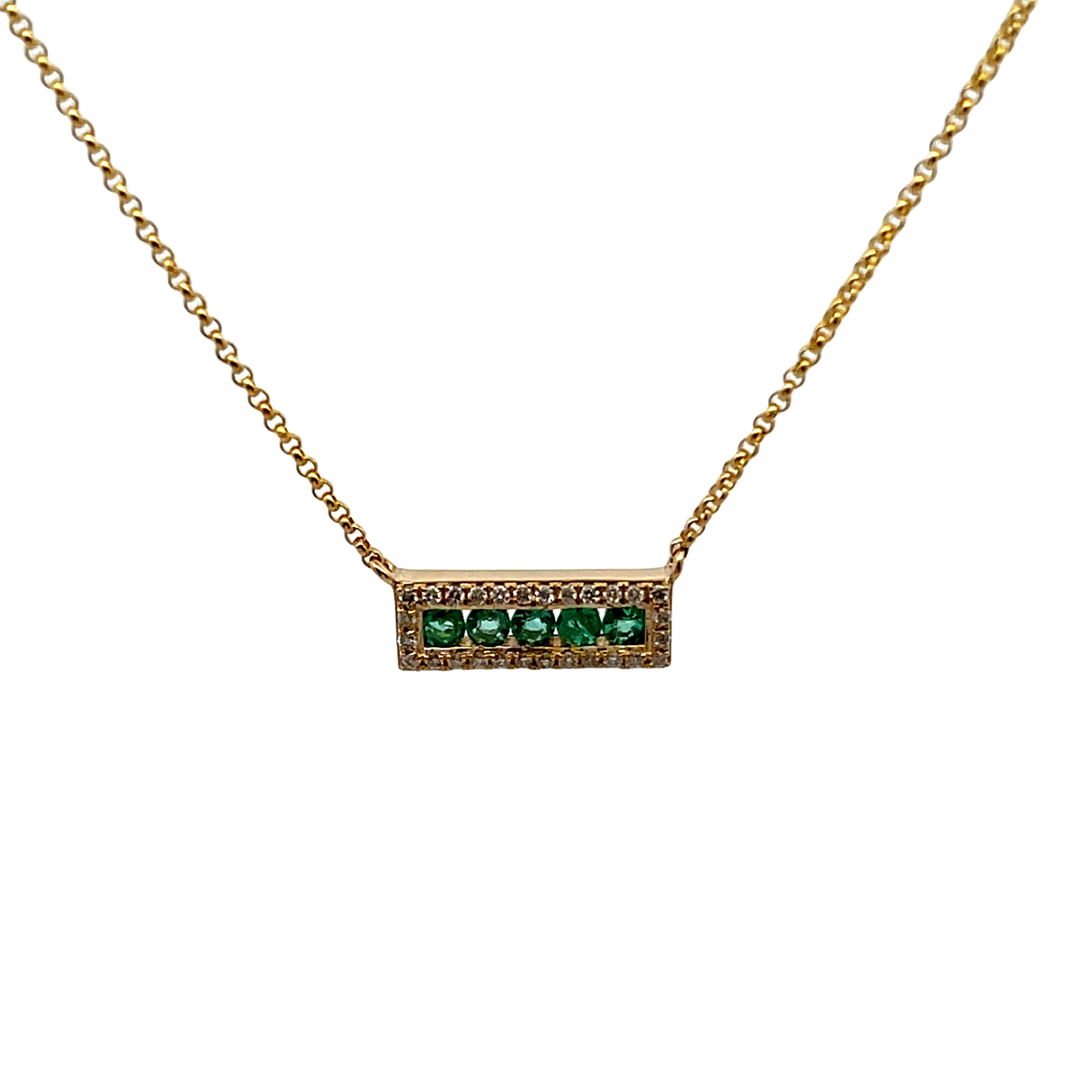 14k Yellow Gold Emerald And Diamond Bar Necklace