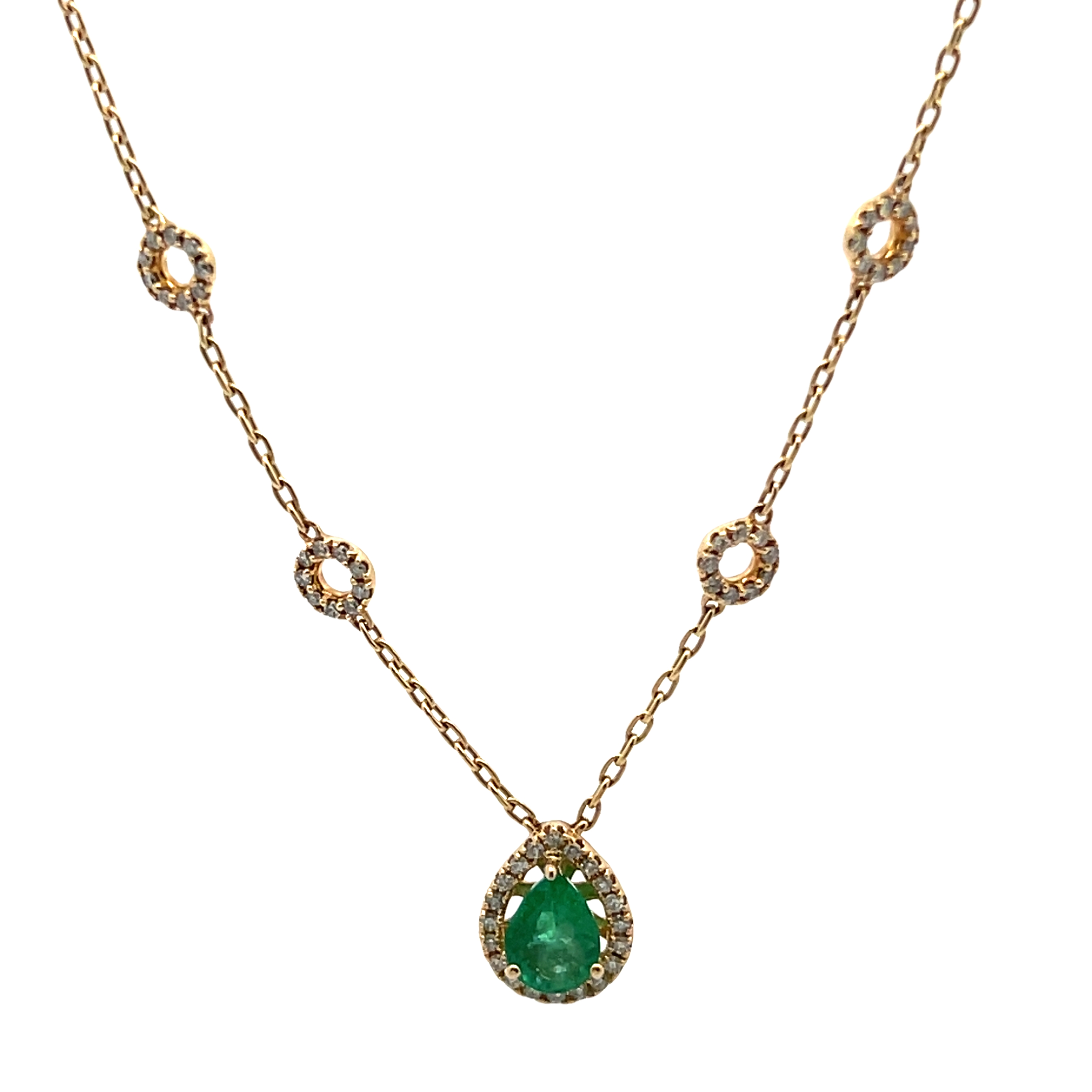 14k Yellow Gold Emerald And Diamond Station Necklace