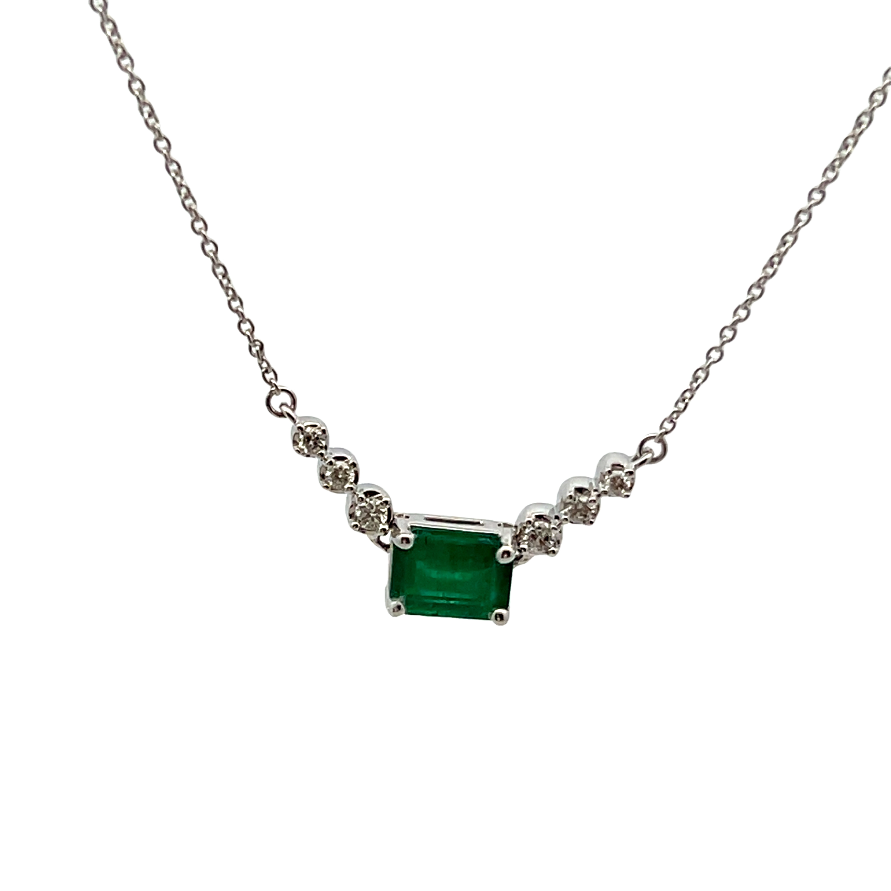 14k White Gold Emerald And Diamond Necklace