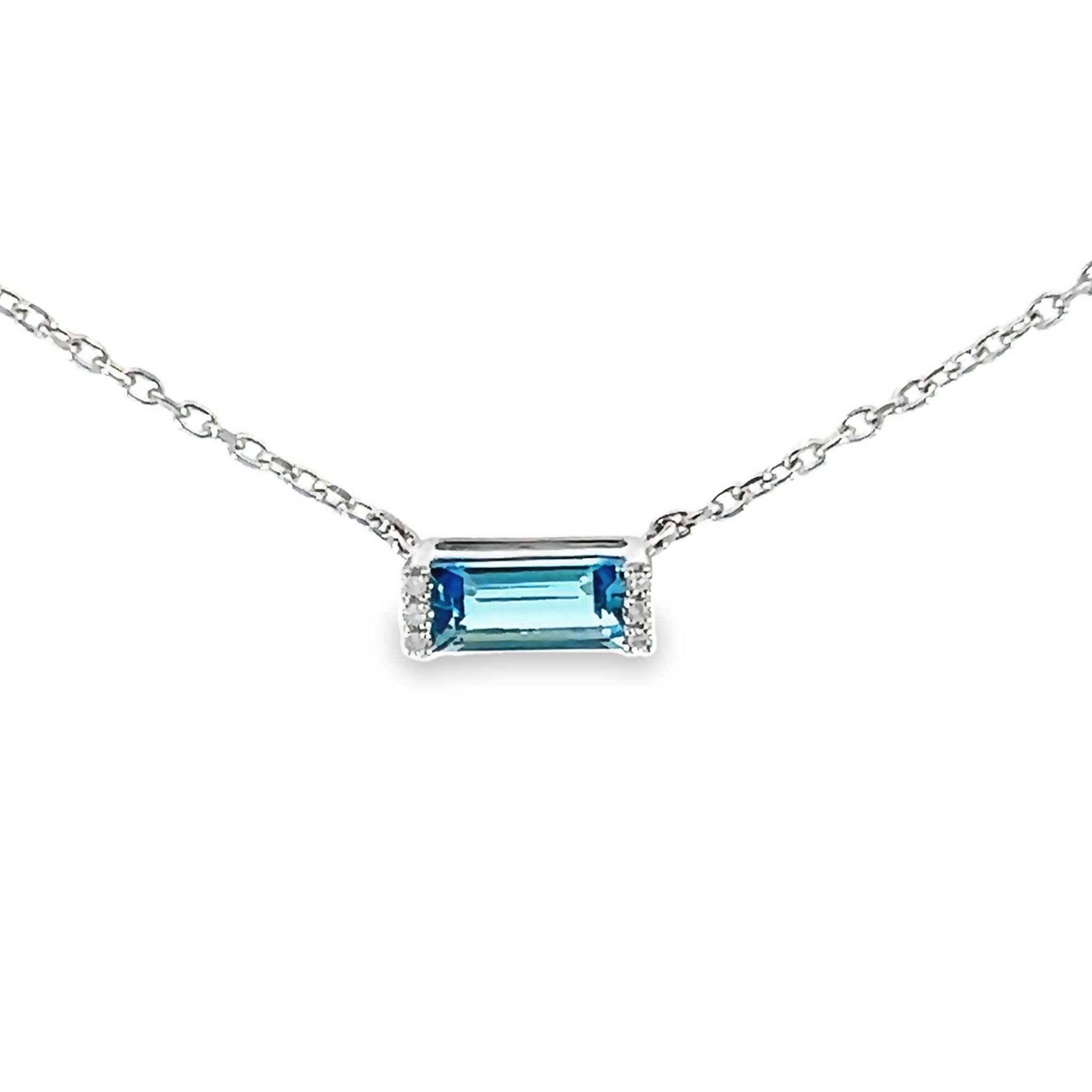 Sterling Silver Blue Topaz And Diamond Necklace