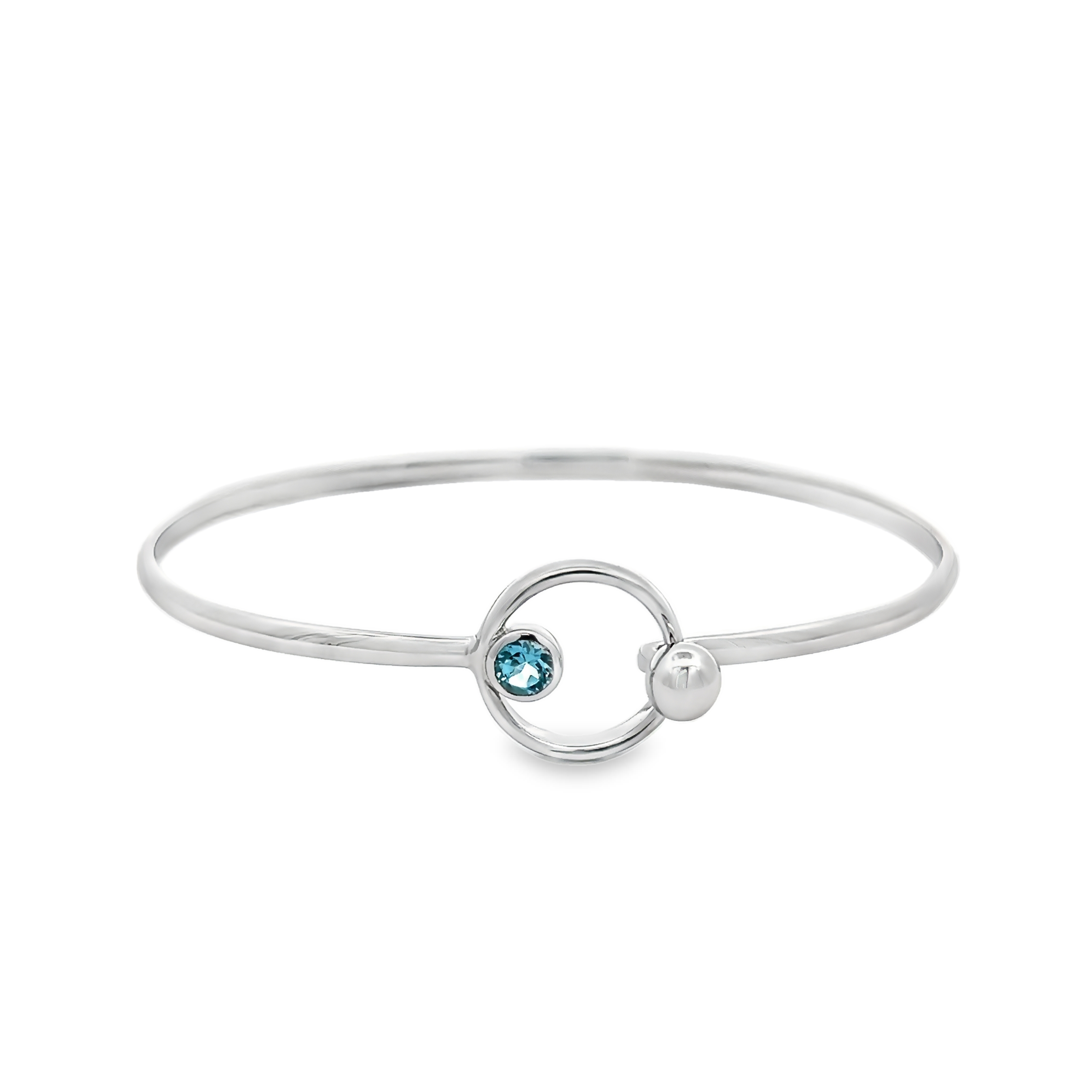 Sterling Silver Bangle Bracelet With Round Blue Topaz