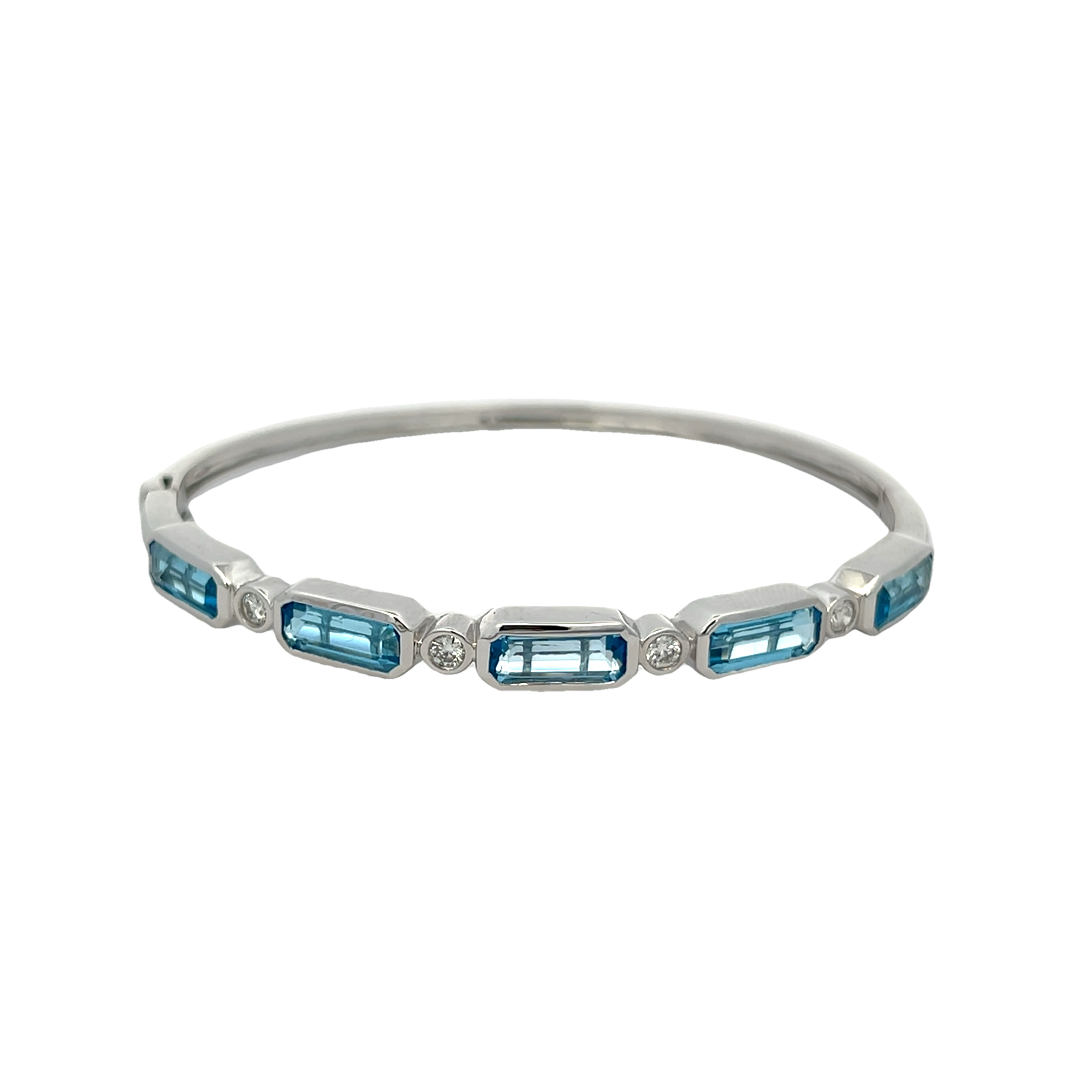 14k White Gold Blue Topaz And Diamond Bracelet