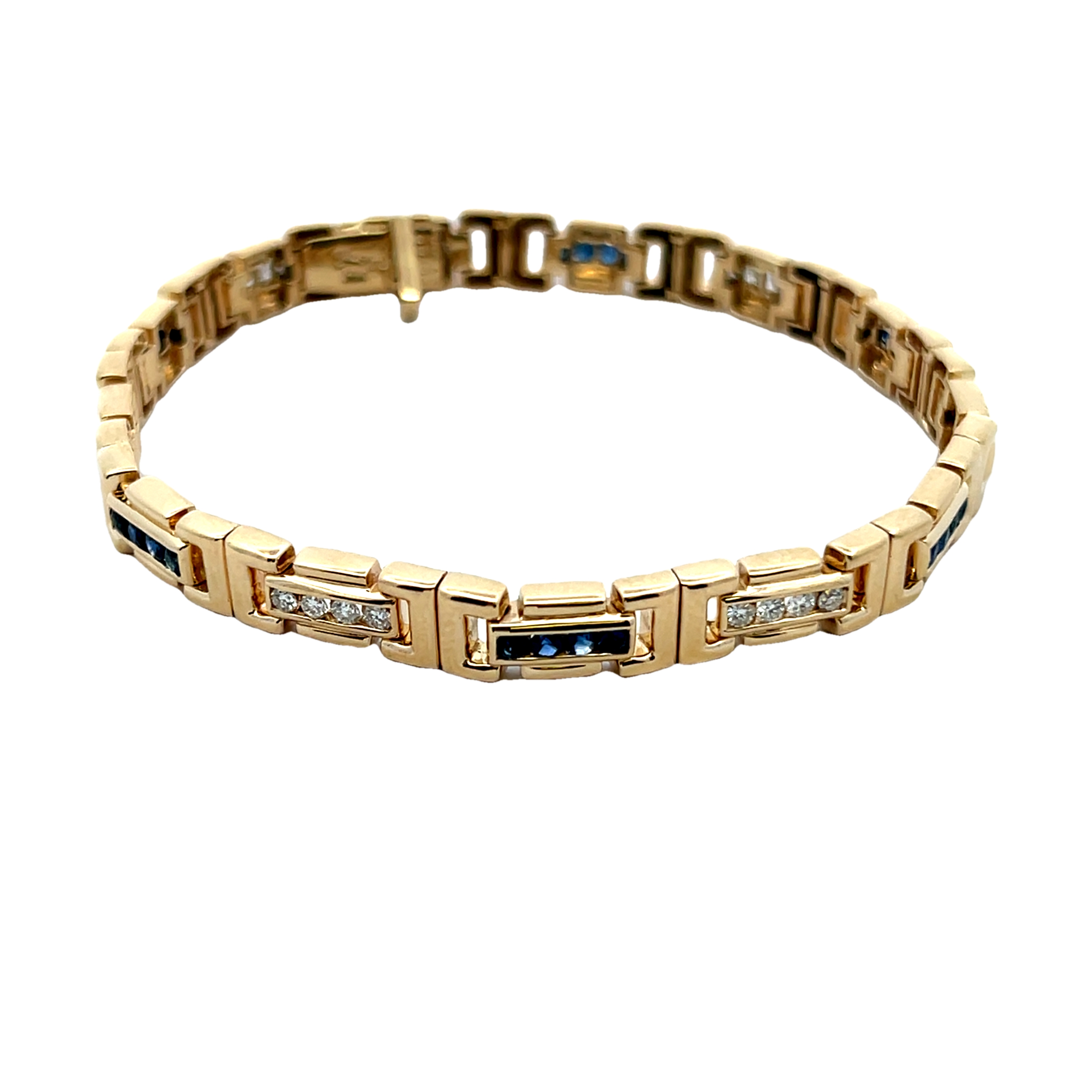 14k Yellow Gold Diamond And Sapphire Link Bracelet