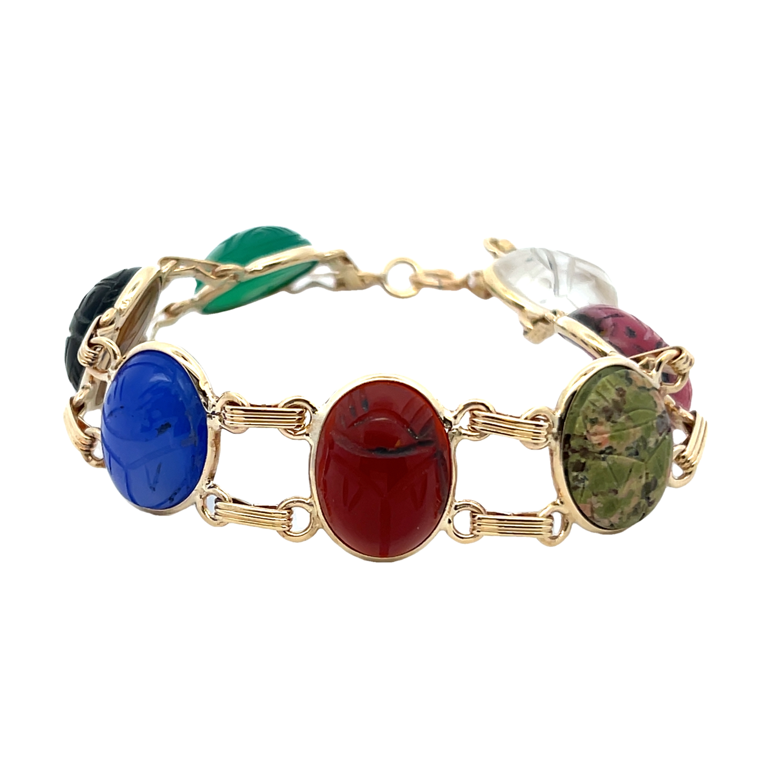 14k Yellow Gold Multi-colored Scarab Bracelet