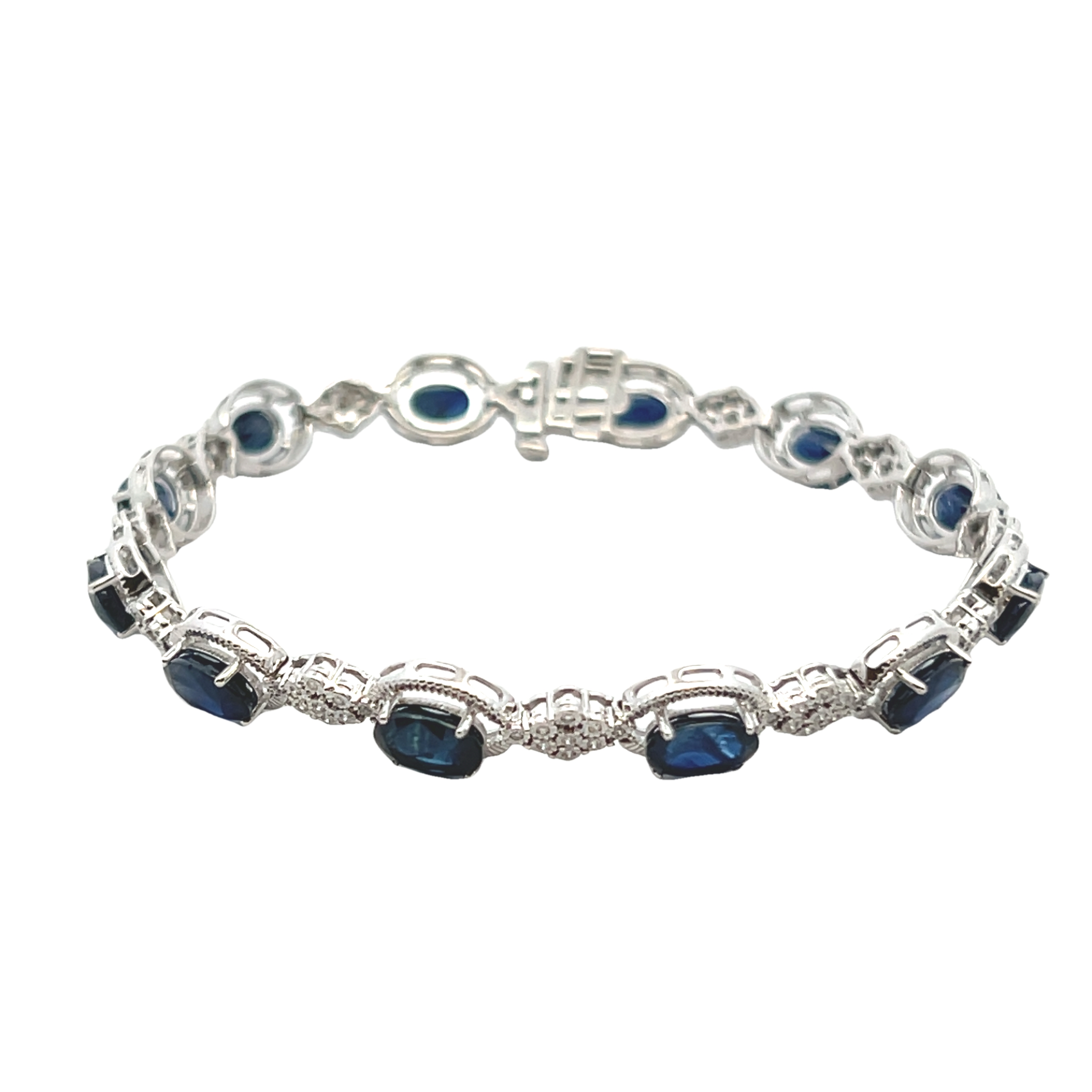 14k White Gold Diamond And Sapphire Line Bracelet